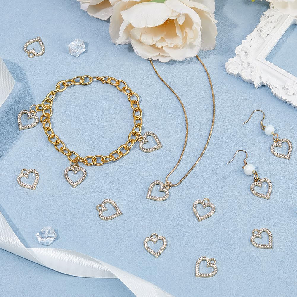 SUPERFINDINGS Lot De 60 Breloques Cœur Strass Argenté – Charms Amour Diamant Creux Pour Bijoux DIY Saint-Valentin