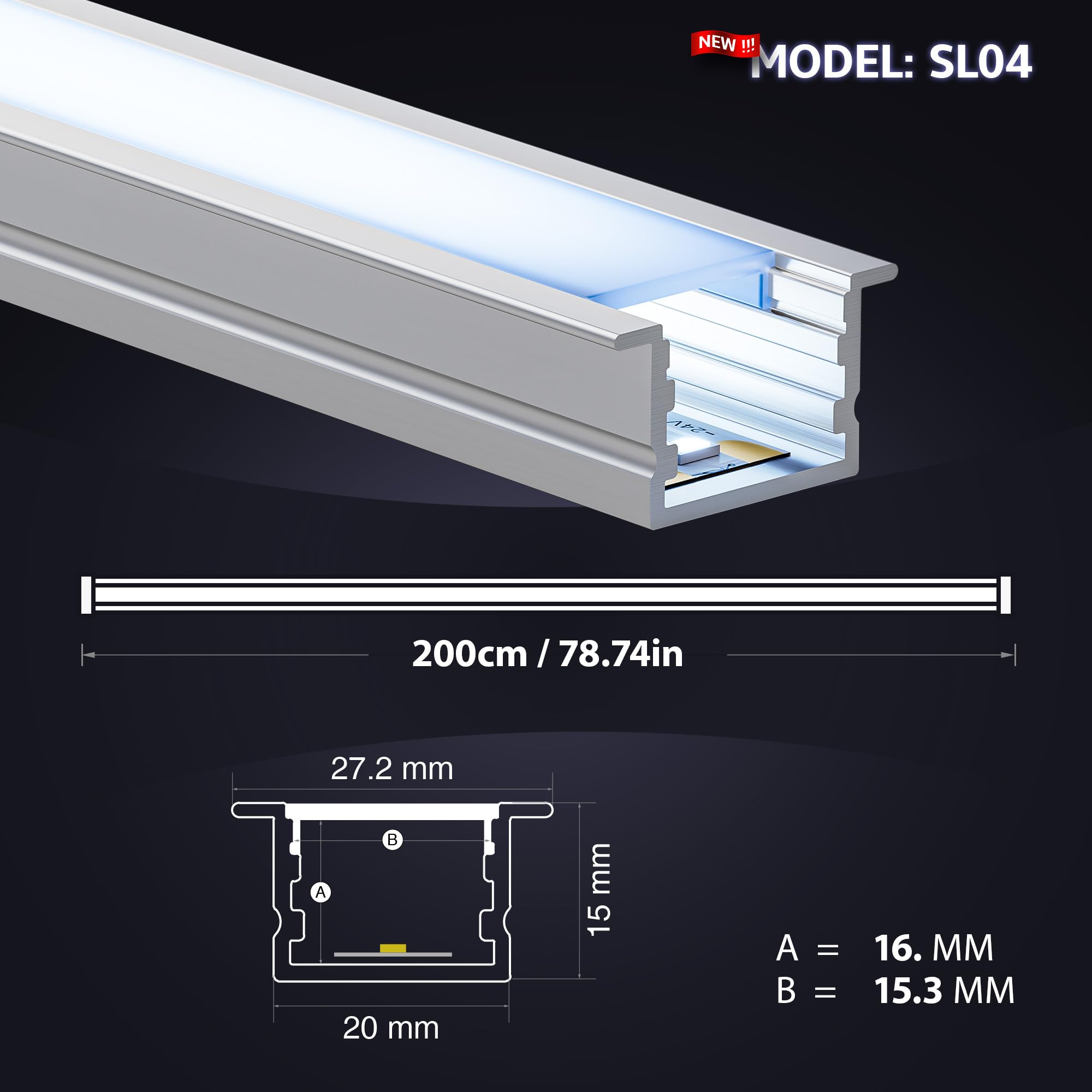 Perfil Aluminio para Tira LED 2m 6 Piezas - Compatible con tiras de hasta 15mm, montaje empotrado o en superficie, Canaleta Tira LED con difusor opaco y accesorios incluidos (2M 6 Piezas)