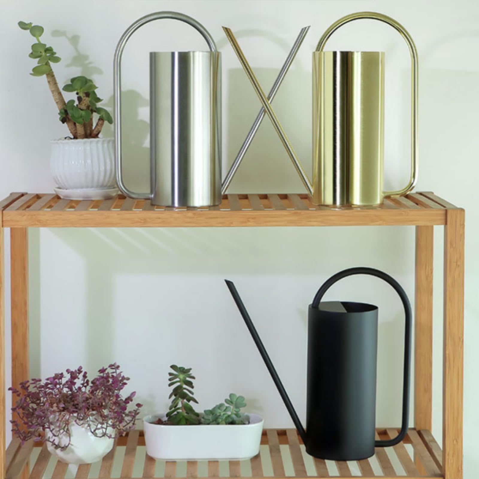 Arrosoir Arrosoir Plantes Jardin Potager Fleurs Intérieur Extérieur INOX Antirouille Bec Fin Angle Ergonomique Poignée Arche Remplissage Ouvert 15L Adapté Serre Maison, Noir Mat, 1.5L