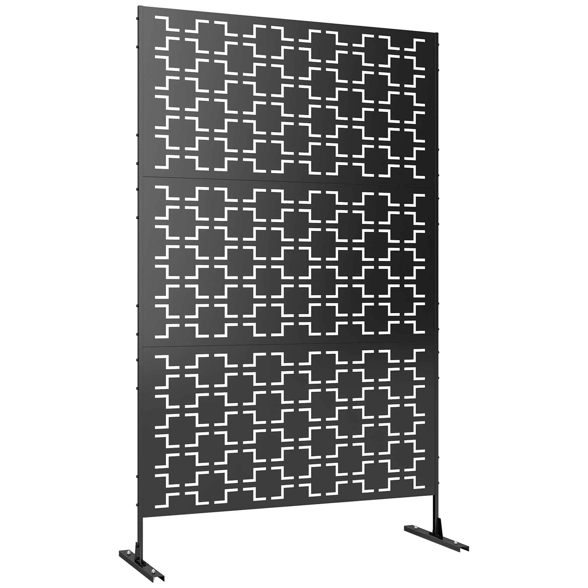 Outsunny Decorative Garden Privacy Screen with Stand, 6.5FT Freestanding Metal Outdoor Divider, Decorative Privacy Panel with Expansion Screws for Garden Pool Hot Tub, Grid Style, Black