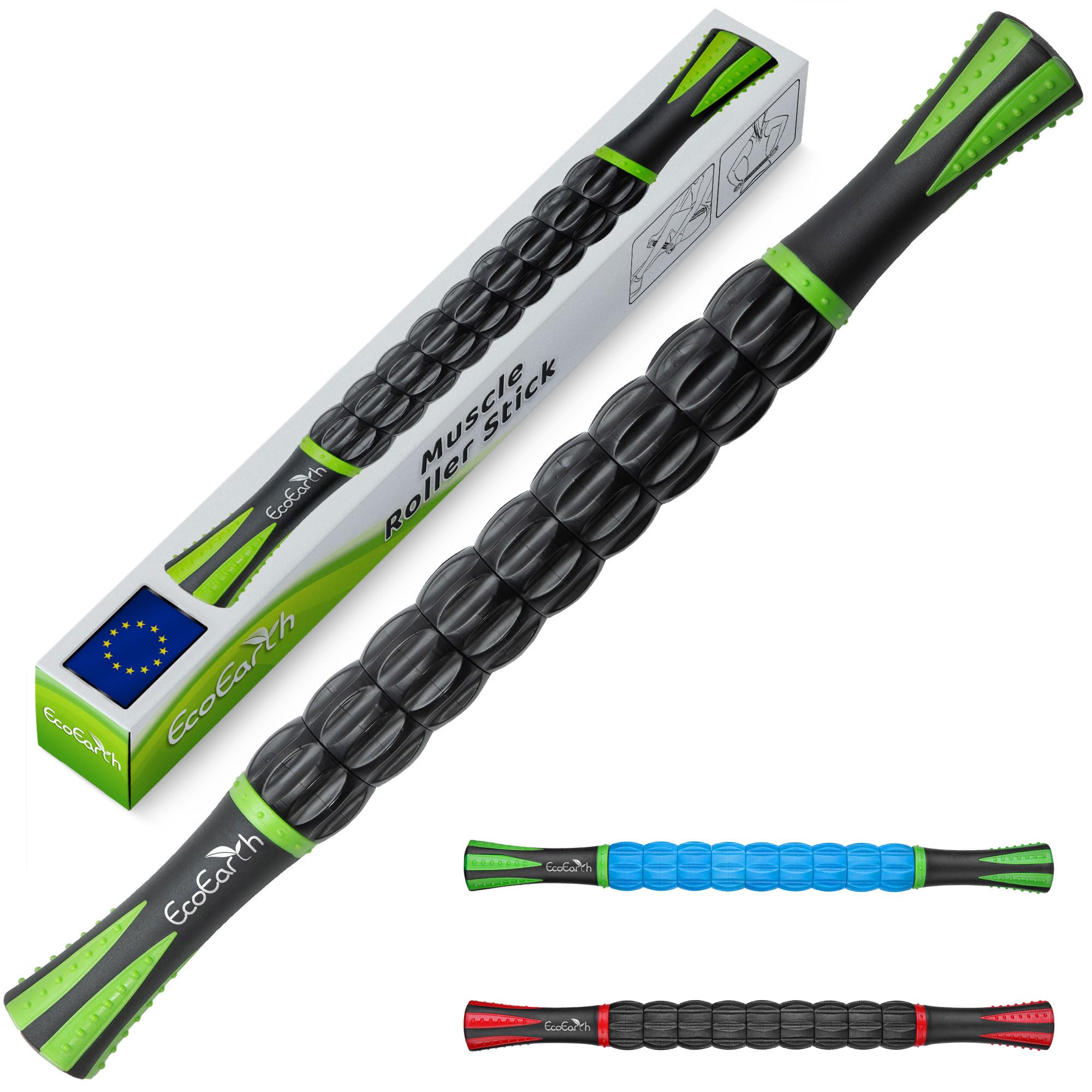 EcoEarth Muscle Roller Stick (43x4cm, 1 PK) - Lymphatic Drainage Massager for Arm, Shoulder, Back & Leg - Myofascial Release Trigger Point Fascia Massage Tool