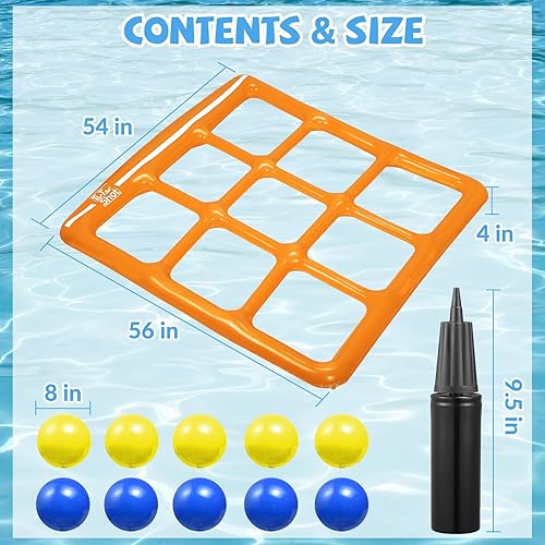Miniatura 5 de Juego de juguetes de piscina - Juguete inflable de piscina Tic-Tac-Toe con 10 bolas - para adultos, adolescentes y niños de 2 a 10 jugadores