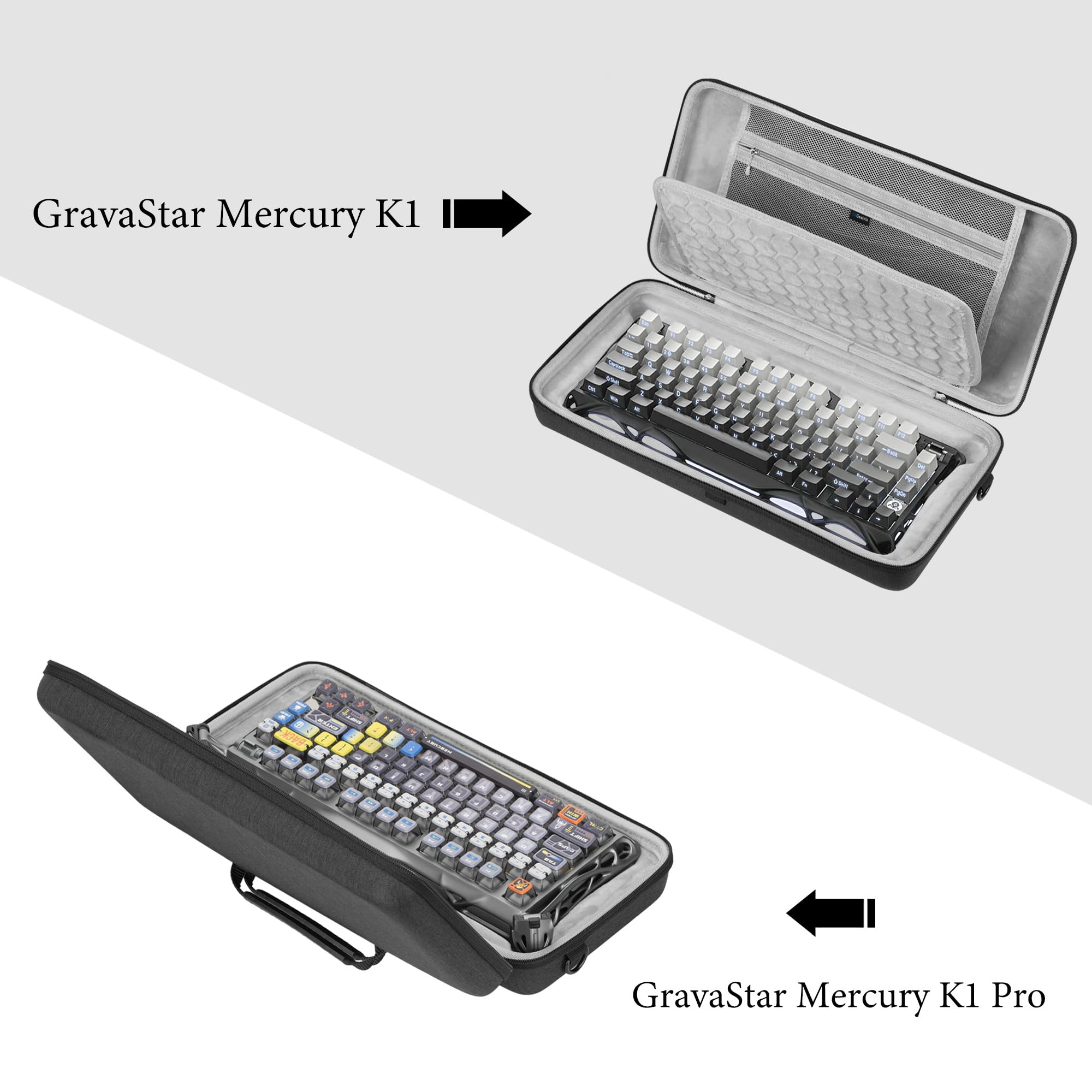 GEEKRIA Tastaturtasche, kompatibel mit GravaStar Mercury K1/ K1 Pro/ K1 Lite/ V75 Pro/ V75 Lite/ V75 HE/ V75 Pro HE, Eva Hartschalen-Reisekoffer-Ersatz (Dunkelgrau)