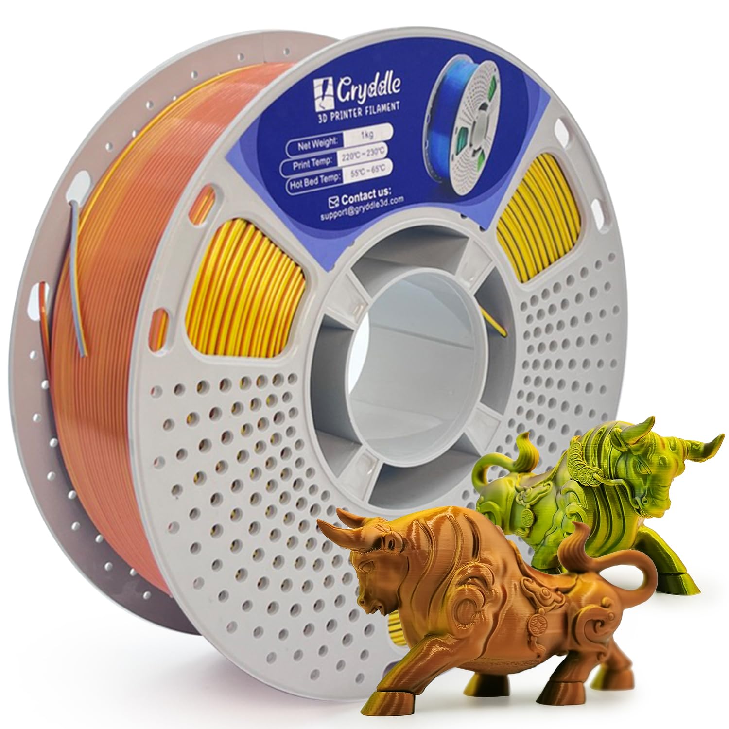 Gryddle Silk Tri Color PLA 3D Printer Filament, 1.75mm 1KG (2.2lbs), High Gloss Shiny Finish, Smooth Surface, Easy Printing, Dimensional Accuracy ±