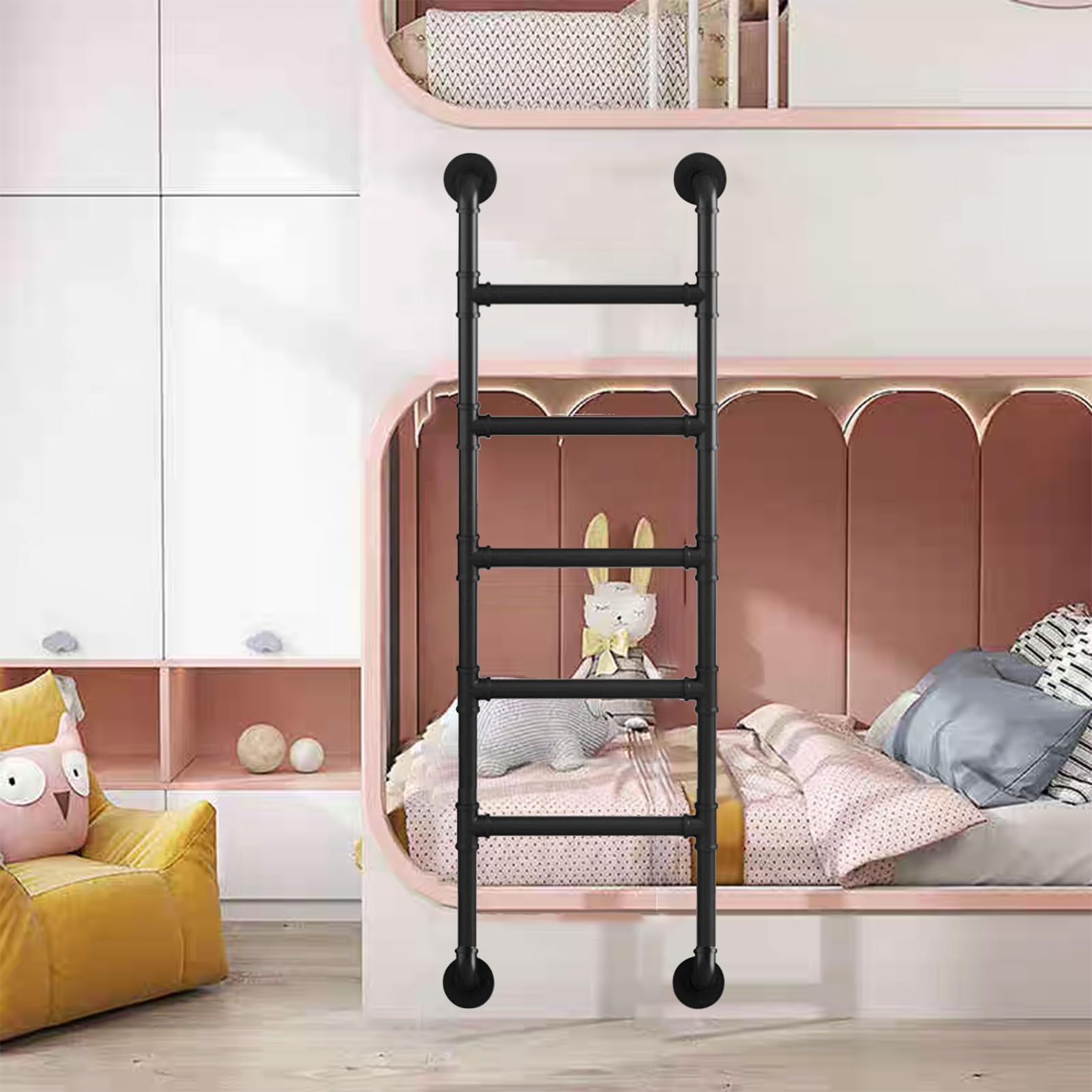 BYFSRUS Wall Mounted Bunk Bed Ladder Wrought Iron Egress Ladder for Indoor/Outdoor Use Multi Purpose Attic Straight Ladder 330lbs Capacity Black (77in/195cm)