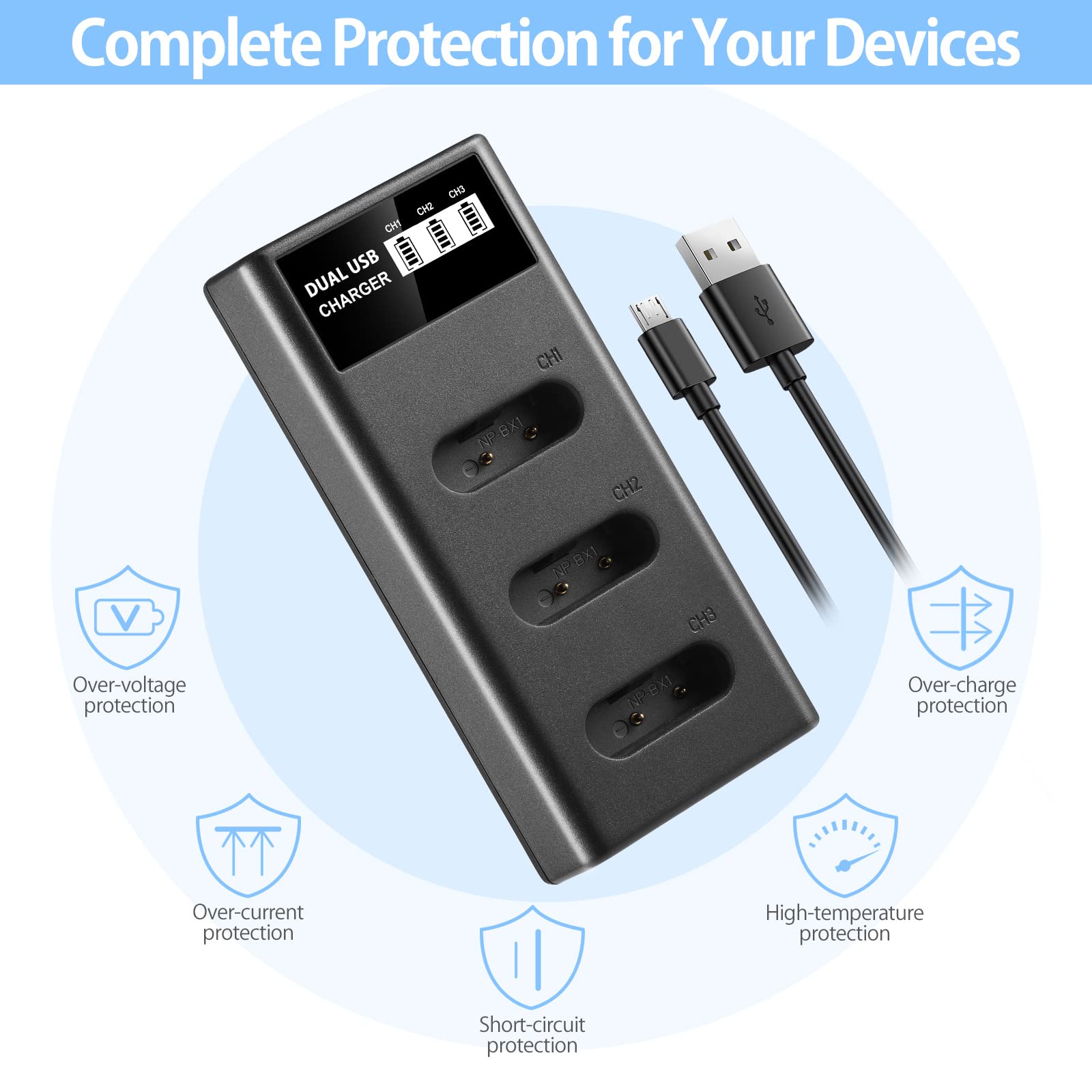 Newmowa Smart LCD Display Dual USB Charger For Sony NP-BX1/M8,NP-BY1