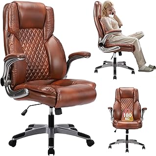 Bosmiller Bürostuhl Ergonomischer Chefsessel Bürostuhl 200 kg, Verstellbarer Rückenlehne, Hochklappbaren,Armlehnen, Schreibtischstuh Büro, Office Chair für Büro Computer Chefsessel, Braun