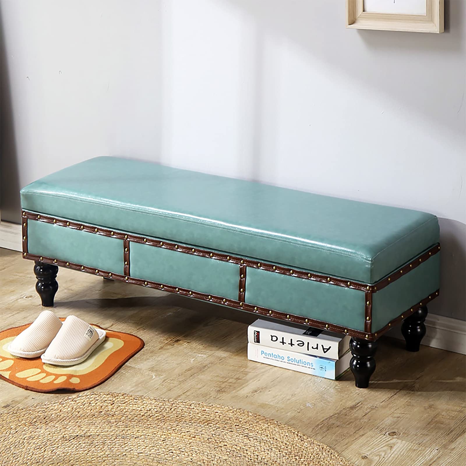 Banc de rangement émeraude similicuir pour en finir avec le désordre dans l'entrée