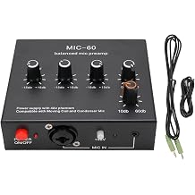 Microphone Preamp Mic Gain Booster 48V Power Supply Mic Pre Amp for Dynamic Condenser XLR 3.5mm 6.35mm Inputs Outputs with 3.5mm Sound Cable