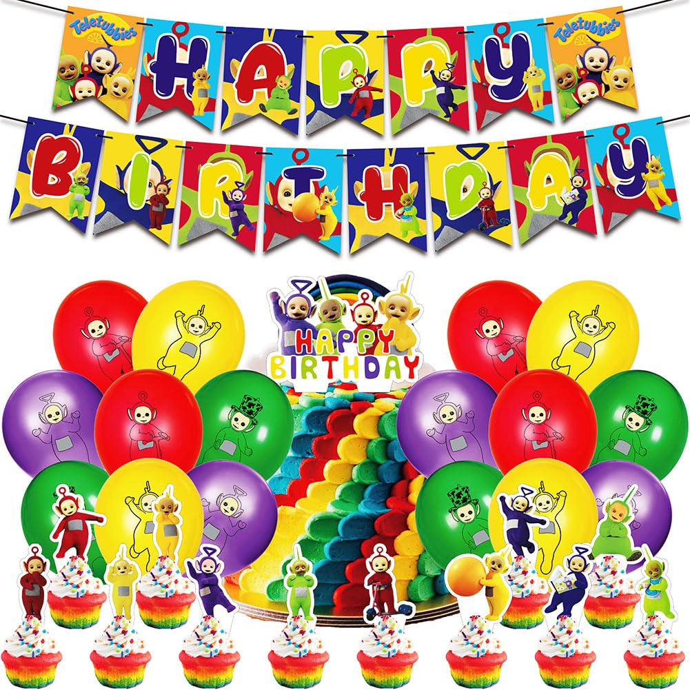 Teletu Baby Party Supplies 30PCS Kids Birthday Decorations Set - Happy Birthday Banner, Cake Topper, Cupcake Toppers, Balloons