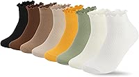 Fandecie 8 Pairs Frilly Socks Women,Ruffle Socks for Girl Women,Solid Color Lettuce Edge Comfort Breathable One Size 5-9