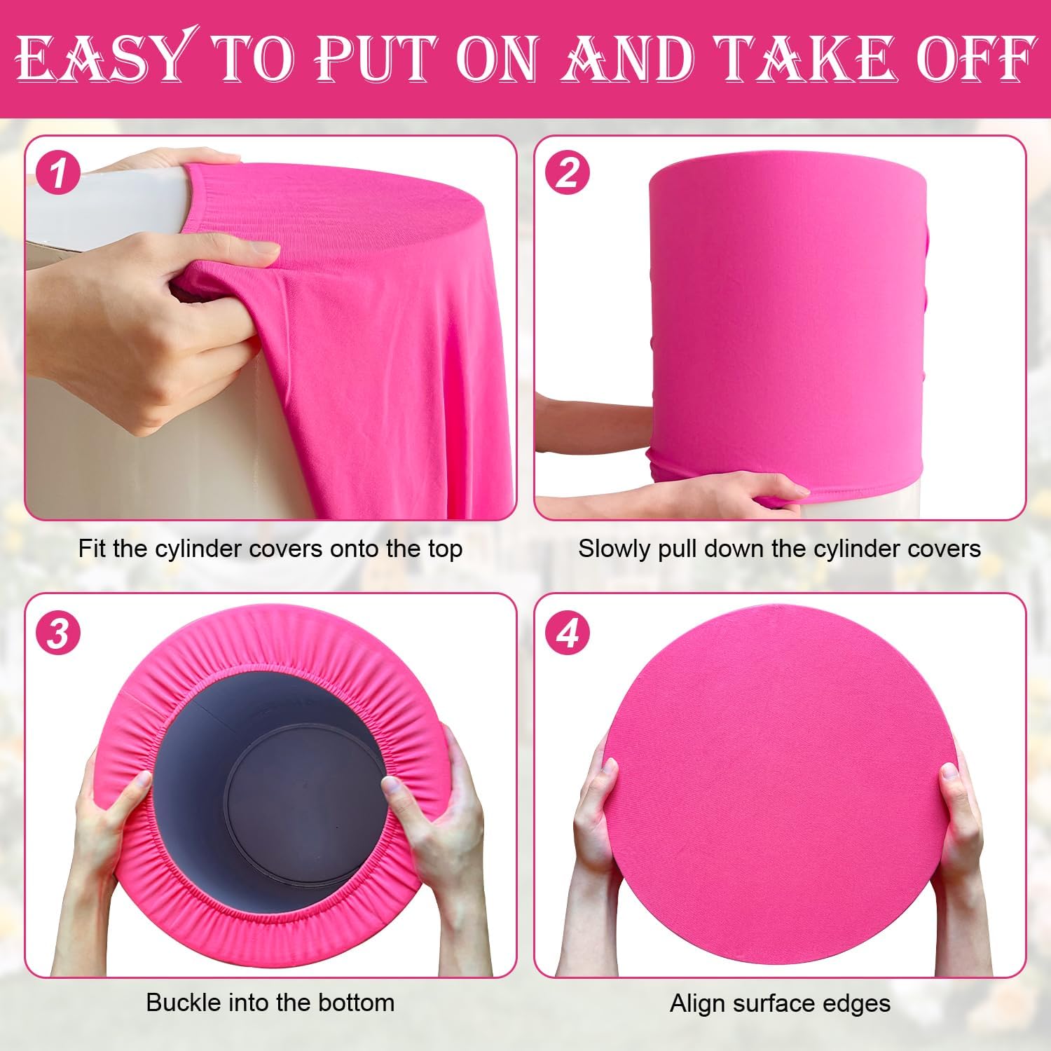 SaitiMade Set of 5 - Fuchsia Cylinder Pedestal Stand Covers, Spandex Cylinder Stand Covers for Party, Wedding or Birthday Event Decor - Only Contains Cylinder Covers