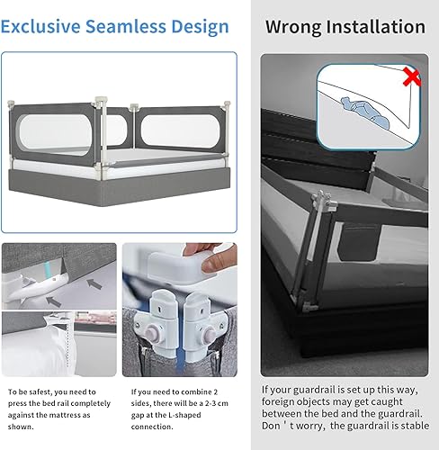 Miniatura 6 de MagicFox Rieles de cama para niños pequeños, extra altos, 32 niveles de ajuste de altura, especialmente diseñados para tamaño individual,