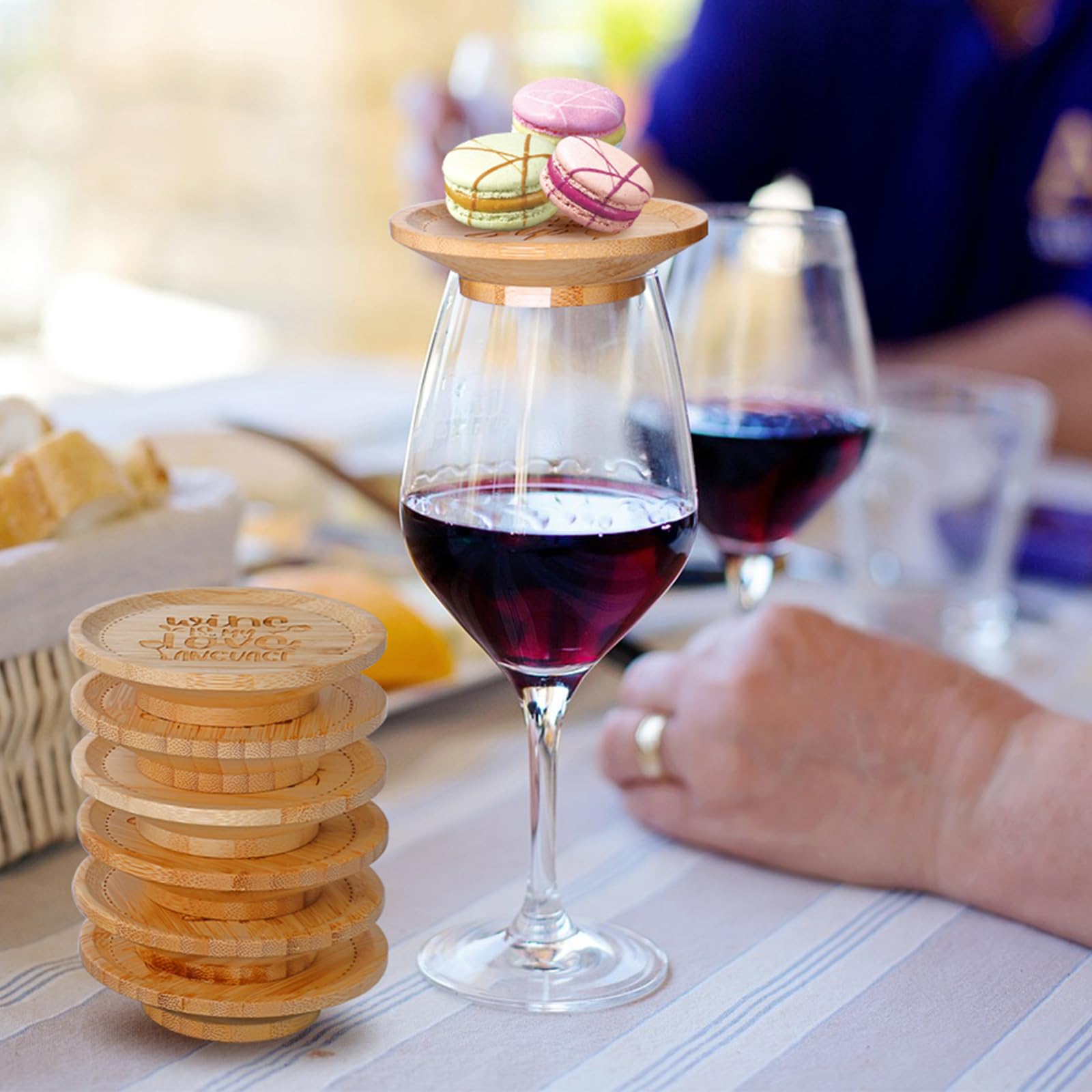 Copas de vino para charcutería, 8 piezas, cubiertas para copas de vino, tablero de charcutería, copas de agua de bambú, accesorios de vino para fiestas, reuniones, restaurantes, bares 3