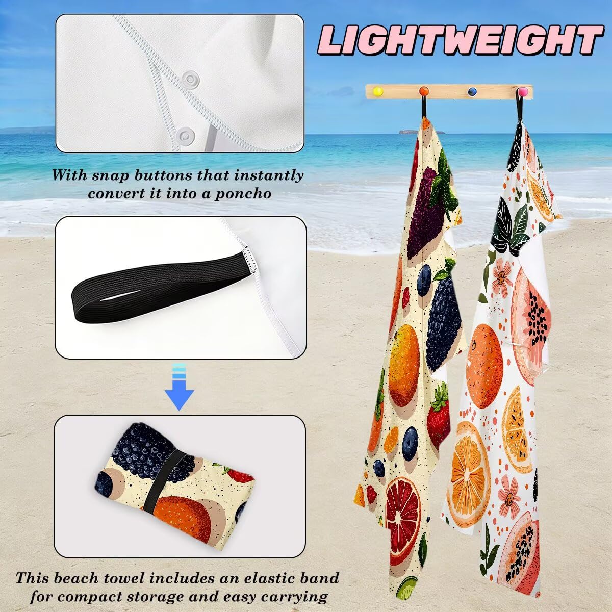 Ręcznik plażowy XXL, 100 x 200 cm, zestaw 2 szt., z mikrofibry, ręcznik plażowy, owoce, szybkoschnący, do sauny, fitness, bez piasku, ręcznik plażowy, do sauny, duży ręcznik kąpielowy, prezent dla