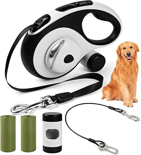 Correa retráctil resistente para perros grandes, correa de perro de 16 pies con soporte para bolsa de excrementos, hasta 110 libras, cable a prueba