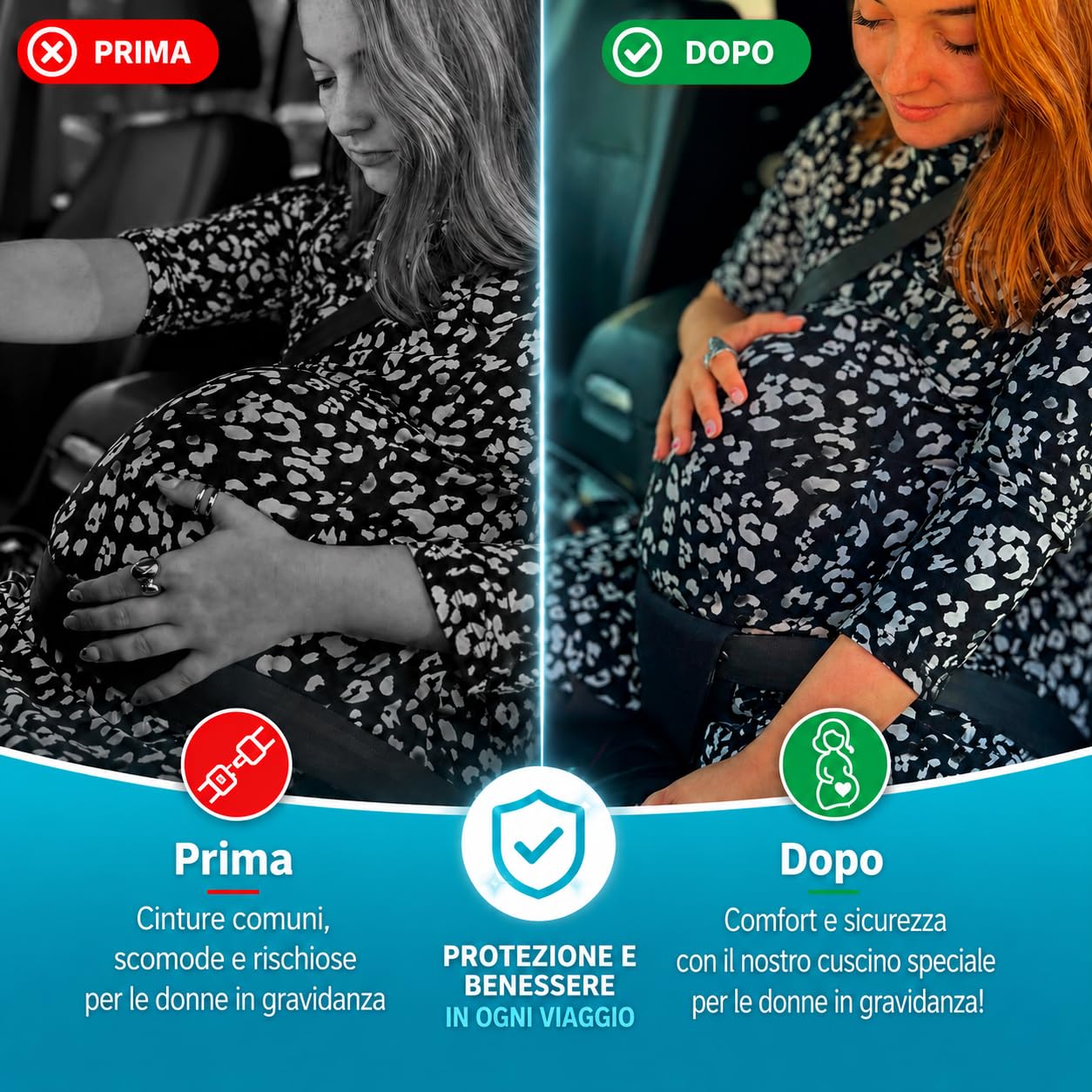 Baby Safe Cuscino Gravidanza per Auto – Cuscino Sedile per Donna Incinta con Guida per Cintura di Sicurezza – Posizione Più Comoda della Cintura – Regolabile – Lavabile – Nero