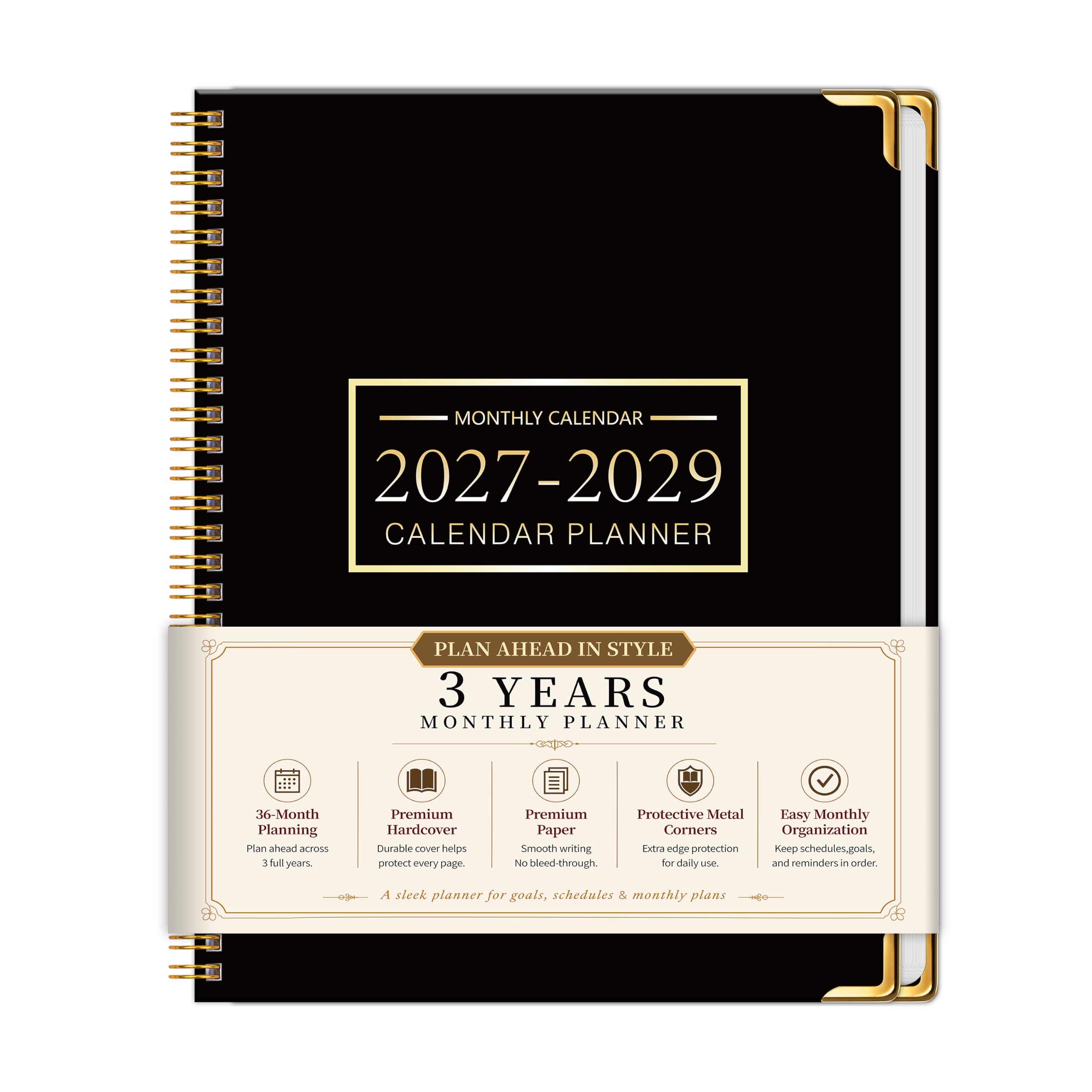 Monatsplaner 2026–2028, 3-Jahres-Kalender 2026–2027–2028, Monatsplaner – 36 Monate (Januar 2026-Dez. 2028), groß, 21,3 x 27,9 cm, Farbverlauf, schwarz, für Schule, Büro, Heimplanung