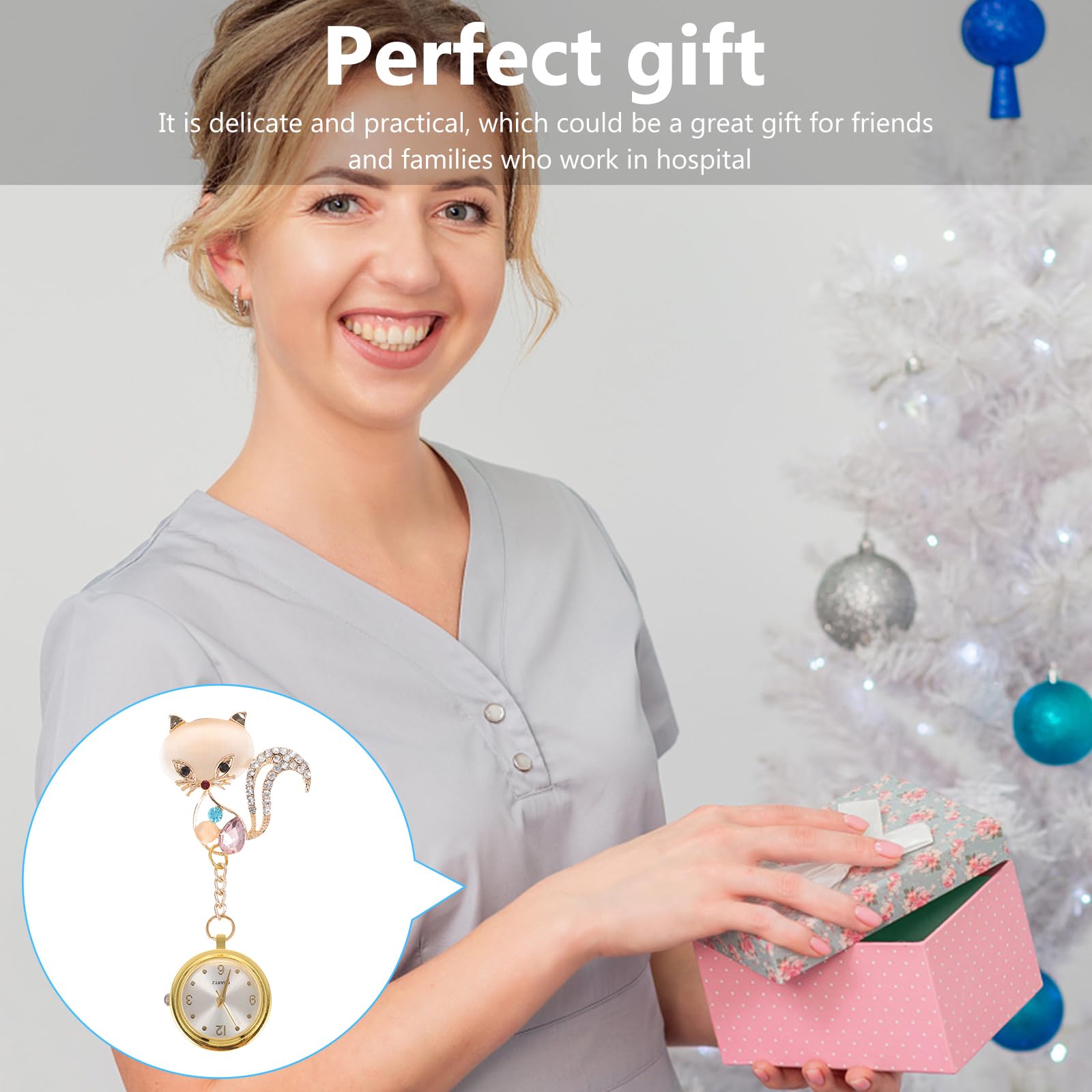 UKCOCO Taschenuhren Für Krankenschwestern Taschenuhr Arzt Personalisierte Krankenschwesteruhr mit Clip Strass Schwesternuhr Fuchs Pflegeuhr Pflege Pulsuhr Geschenke für Damen Arzt Gold