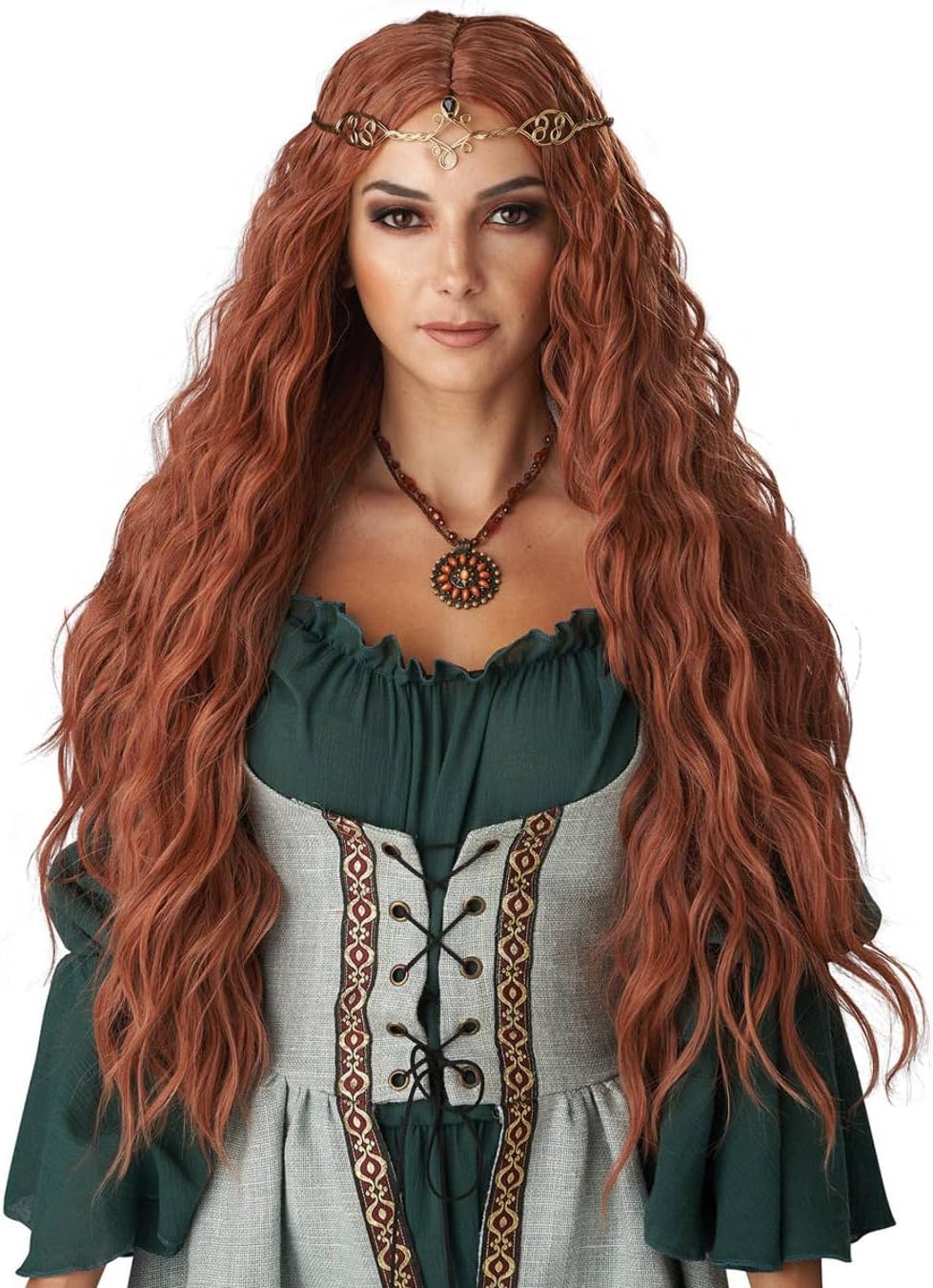 CaliCo, Renaissance Maiden, Women's Long Wavy Auburn Costume Wig - Image 4