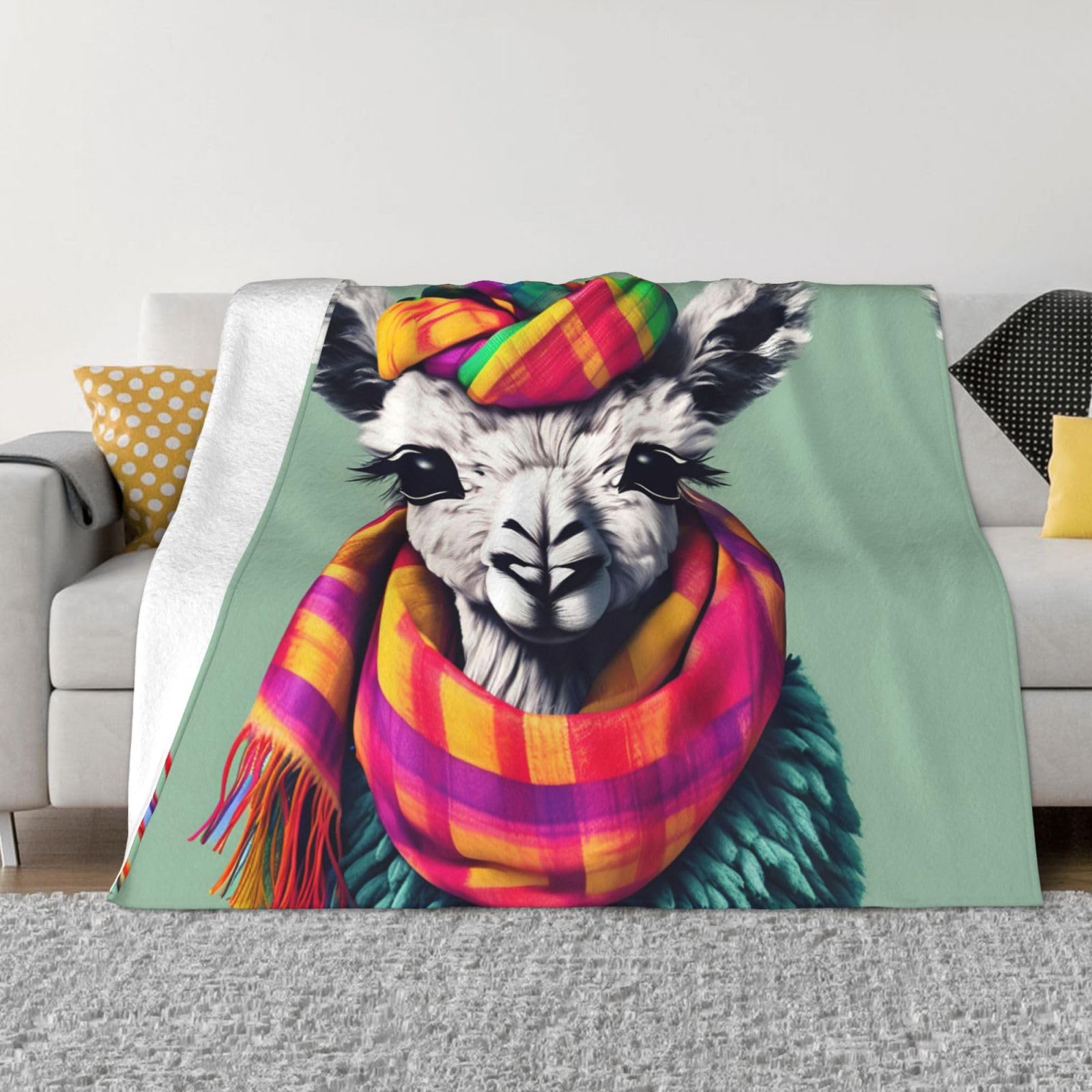 Couverture flanelle douce lama : finis les frissons sur votre canapé ou lit