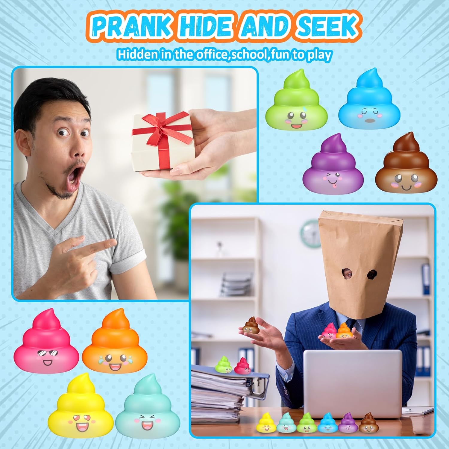 Leyndo 150 Pcs Easter Multicolor Original Poop Stress Ball Stretchy Sensory Poop Figures for Easter Party Favor Joke Tricky Anxiety Relief Decor in Funny Pose Birthday Gift Prizes (Bright Color)