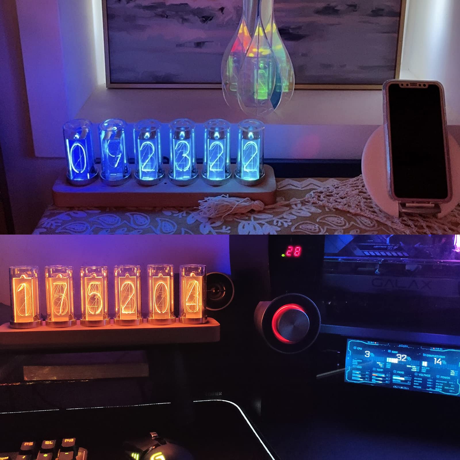 Cadeaux personnalisés,Horloge de Bureau électronique Lumineuse,Horloge numérique à LED,mémoire de Mise Hors Tension,9 Modes de couleur/16 Millions de Couleurs/luminosité