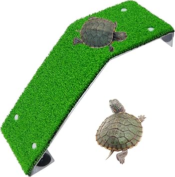 alfyng Turtle Resting Basking Platform, Tortoise Ramp Simulation Grass Reptile Ladder Resting Terrace Fish Tank Aquarium Turtle Dock Floating Decor for Reptile Frog Terrapin M