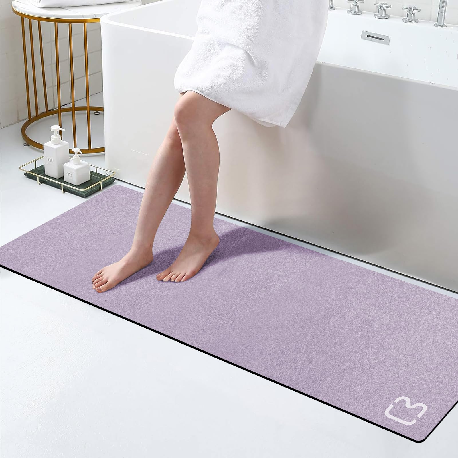 Diatomaceous Earth Bath Mat 17" x 59" Extra Long Bathroom Mat Large Fast Dry Super Absorbent Non-Slip Rubber Backed Shower Mat Bath Rugs Mats for