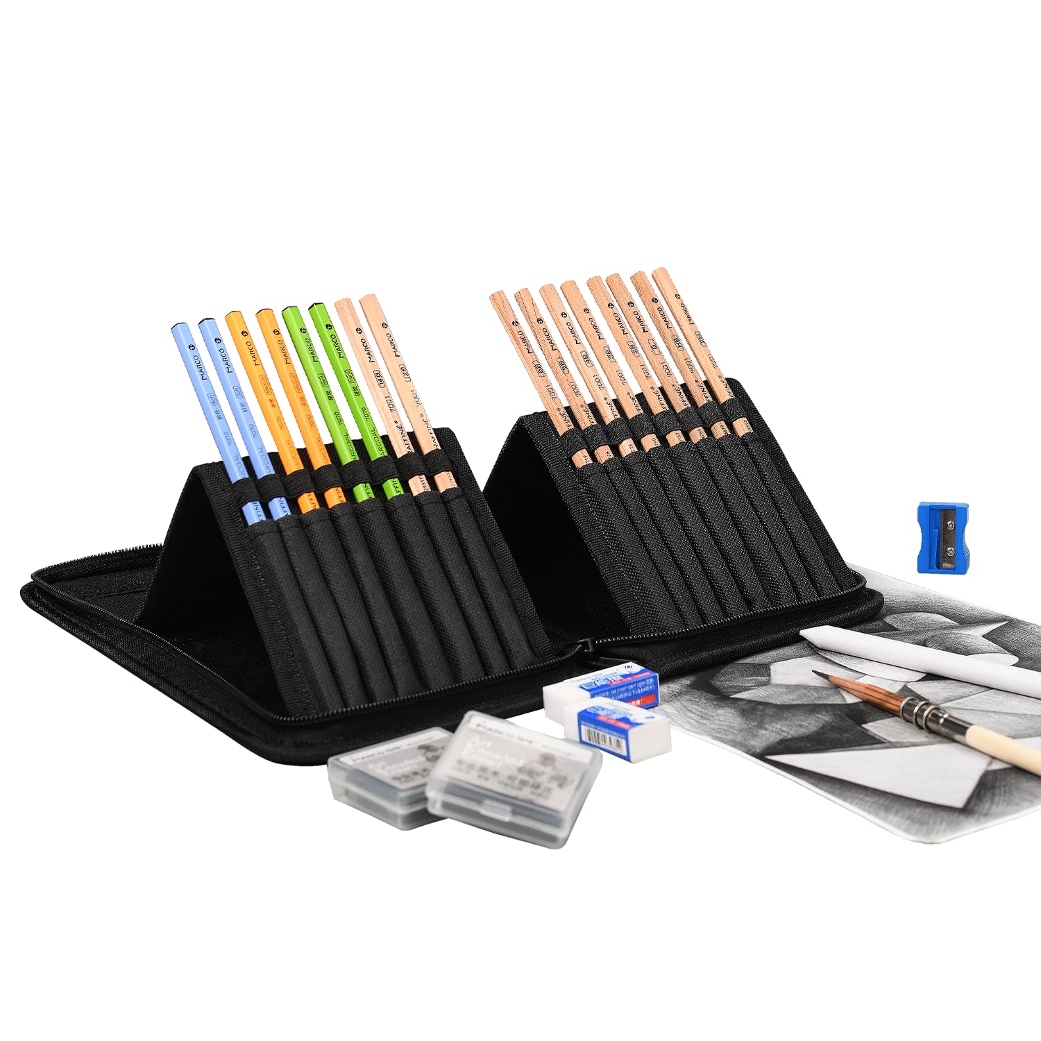 MARCO Skizzen Zeichen Bleistift Set 31 Stück Skizzier-Set Zeichenstifte für Skizzieren und Zeichnen, Zeichnungen Stifte für Anfänger Skizzieren für Künstler, Erwachsene, Teenager（31 Stück）