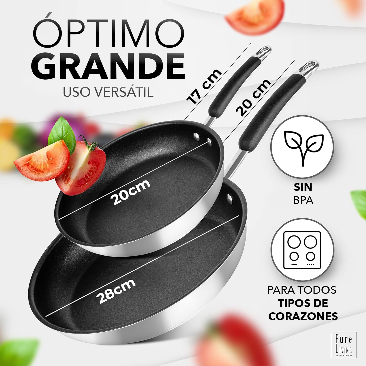 Sartén Antiadherente Inducción - Frying Pan versátil, Sarten Antiadherente para todo tipo de cocinas, antiadherente, fácil de limpiar y usar a diario, sartén 20 cm & 28 cm inducción