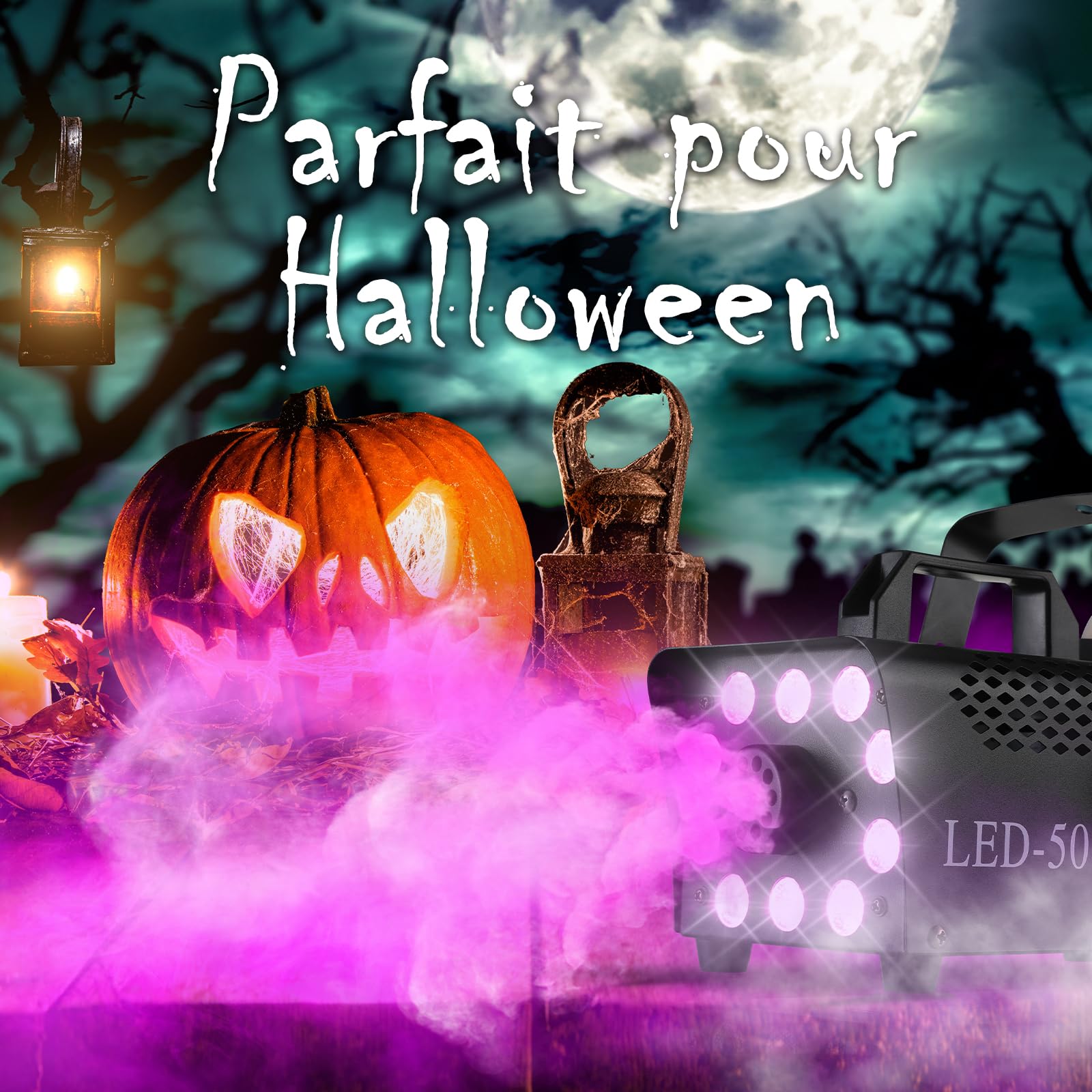 MAMIZO Machine à Fumée 500W, Machine à Brouillard Portable avec Télécommandes avec 13 Couleurs 10 LED Lumières RGB, Machine Fumee pour Halloween Noël Mariages Étapes Fêtes DJ et Spectacles