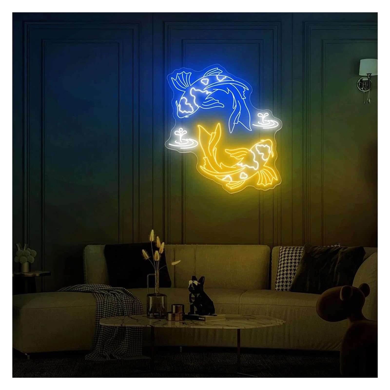 LEMST Signs Lamp Fish Neon Sign USB Powered Adjustable Brightness Two Fish Neon Lights Suitable for Hung On The Door Wall and Balconies(A,51cmx61cm)