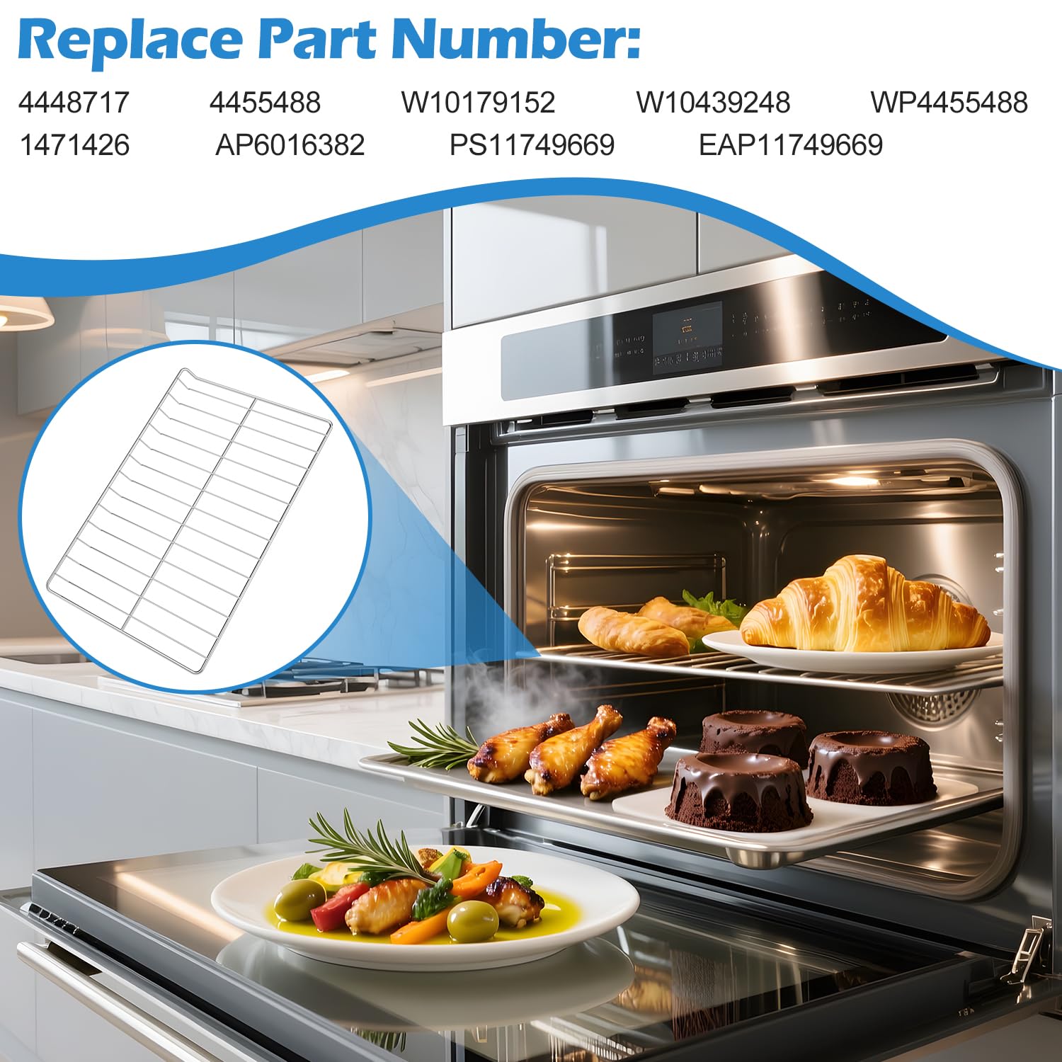 Aggiornato WPW10179152 W10179152 Griglia di ricambio per forno Whirlpool, rack Kenmore per stufe elettriche W10439248 WP4455488 resistente, 62,7 cm di larghezza x 39,9 cm di profondità