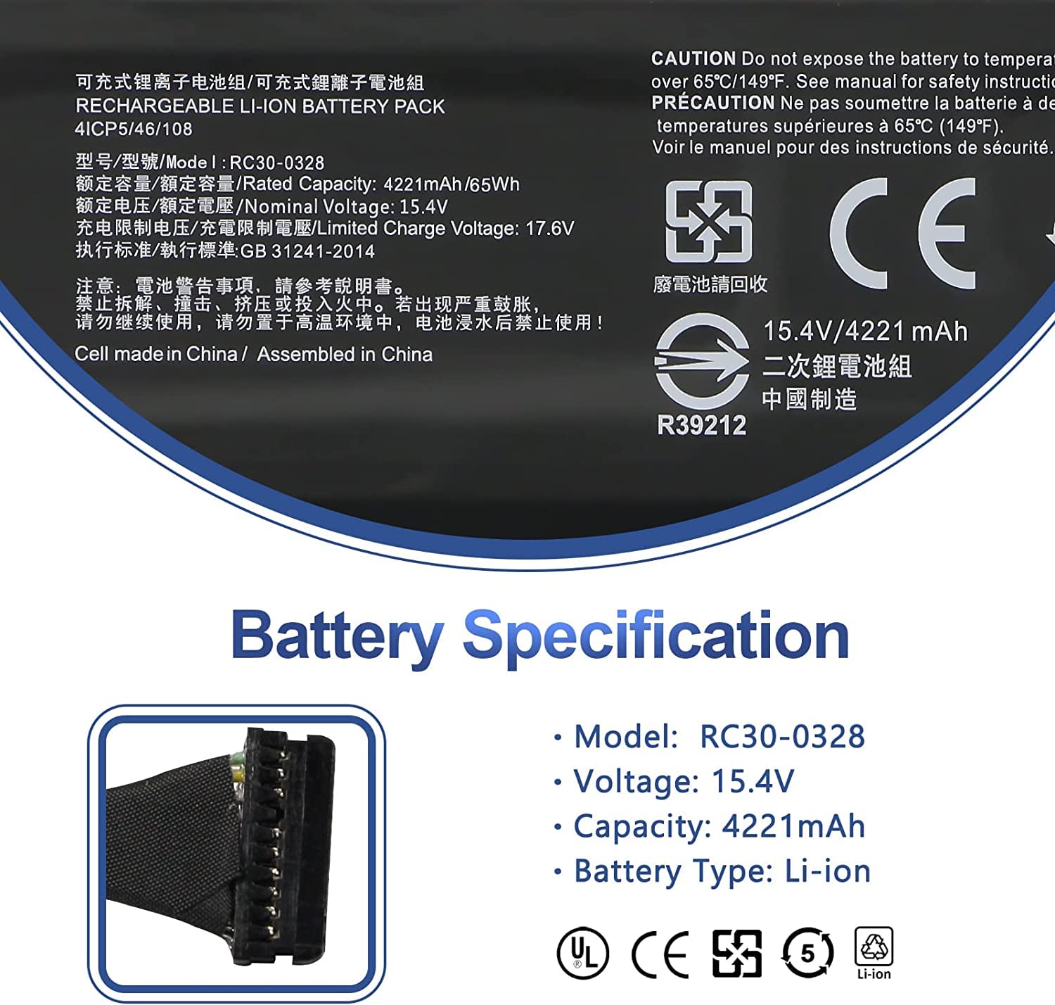 65Wh RC30-0328 bateria kompatybilna z Razer Blade 15 Base Edition 2020 2021 RTX 2060 3060 i7-10750H RZ09-0328 RZ09-0351 RZ09-03287E22-R341 RZ09-03287W22-R3W1 RZ09-03286W22-R3W1 RZ09-03287E22-R3E1