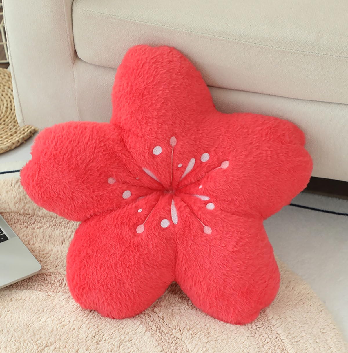 YCXJUNGEL Cute Cherry Blossom Throw Pillow, Petal Throw Pillow, Plush Pillow, Home Decoration Pillow (Rose red, 15.75 in*15.75 in)