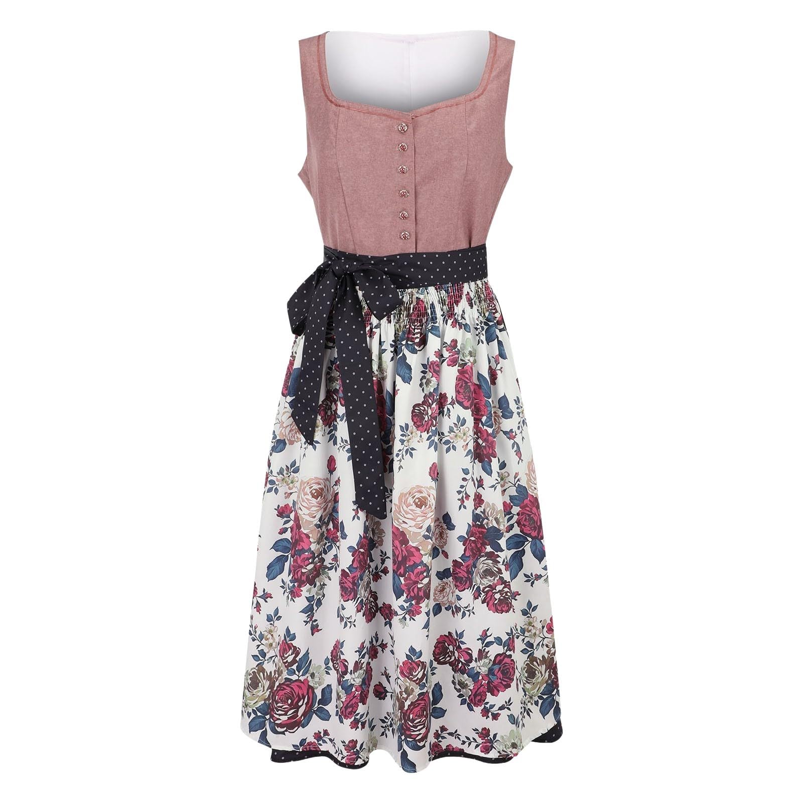 SKFLABOOF Dirndl Midi Damen Lang Trachtenrock Langes Grosse Grössen Samt Dindl Gr 50 Oktoberfest Outfit Dirndlkleid Modern Bluse Schürze Kurz Mit 'Dirndl Stretch Baumwolle