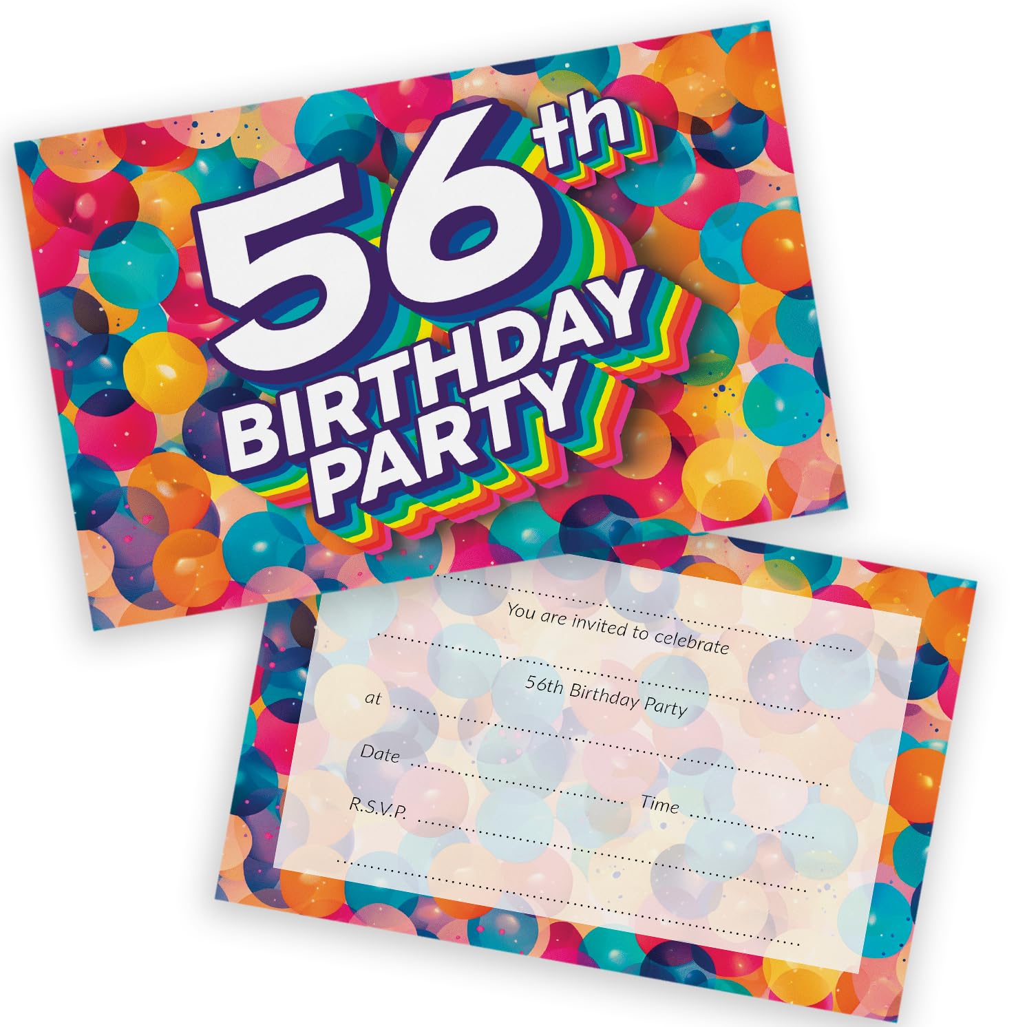 56th Birthday Party Invitations Men Women - Rainbow Balloons 36 Pack - Adults Birthday Invitations for Friends Family A6 Bday Party Invites Invitation Cards with Folding Envelopes