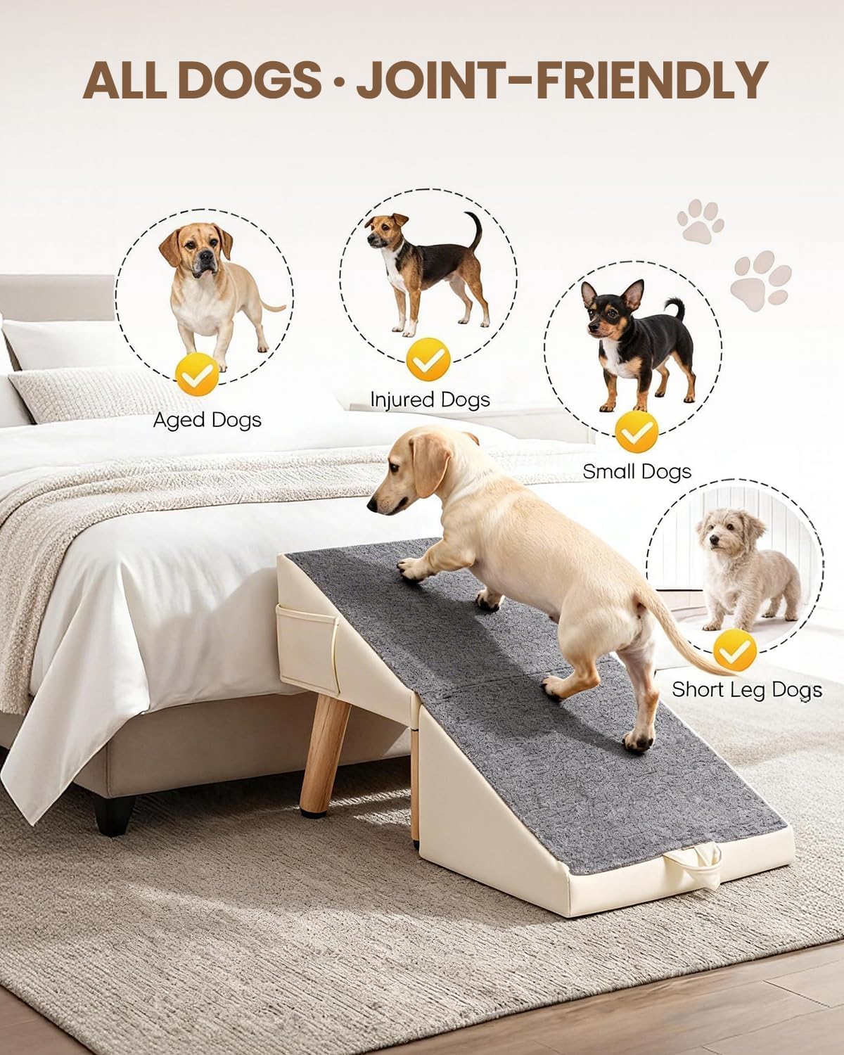 Dog Ramp for Couch, 2-in-1 Dog Stairs for Small Dogs & Cats, 11.81'' H Indoor Pet Ramp with 23°Gentle Slope, Non-Slip Felt, Joint Protection for Senior & Injured Pets, Sturdy Ottoman-Style Design