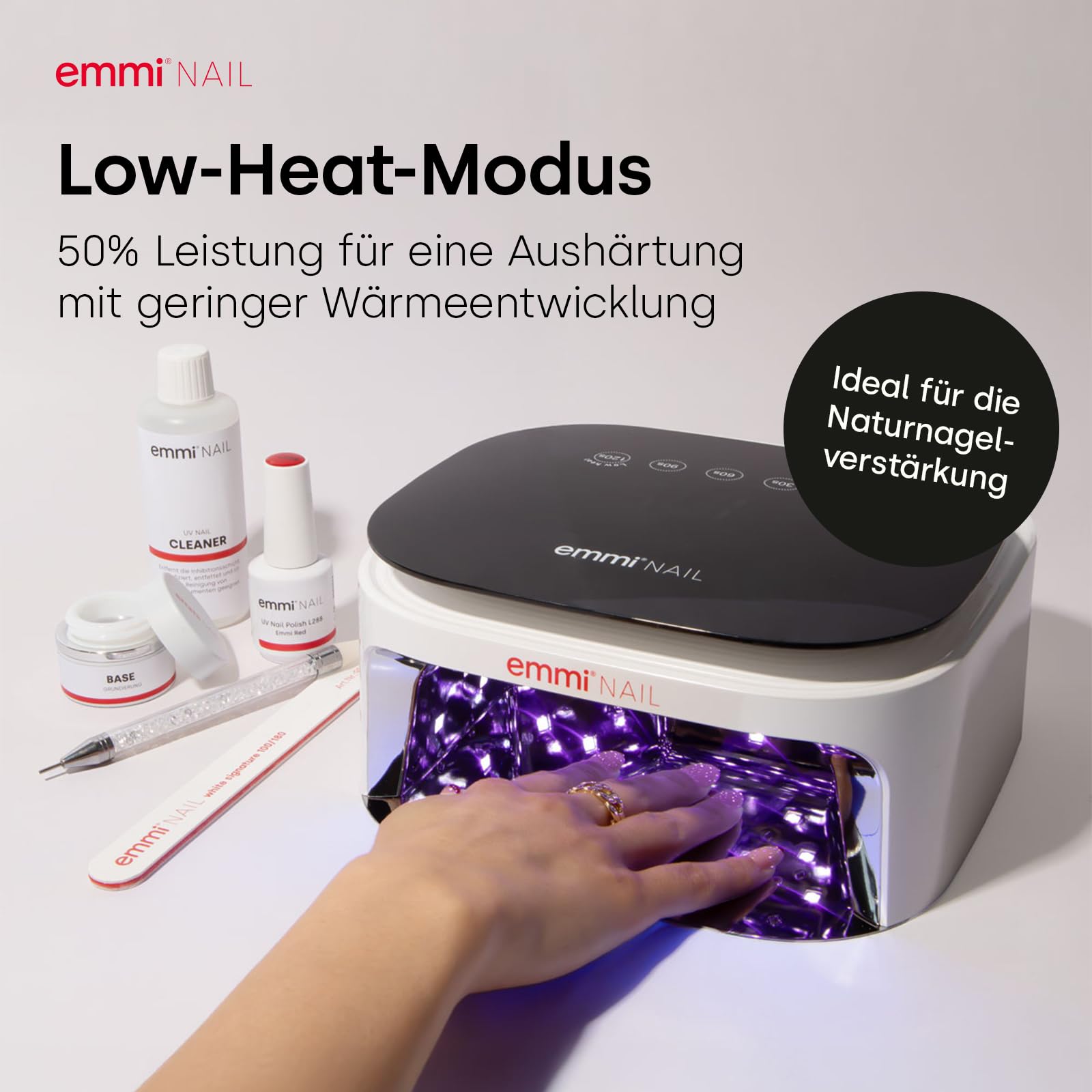 Emmi-Nail LED Lampe Akku White, UV/LED Nagellampe für Gelnägel, 24/48 Watt | Kabelloses UV/LED Lichthärtungsgerät für Gele & Lacke, 30 LEDs, Timer, Start-Sensor, Low-Heat & abnehmbare Bodenplatte