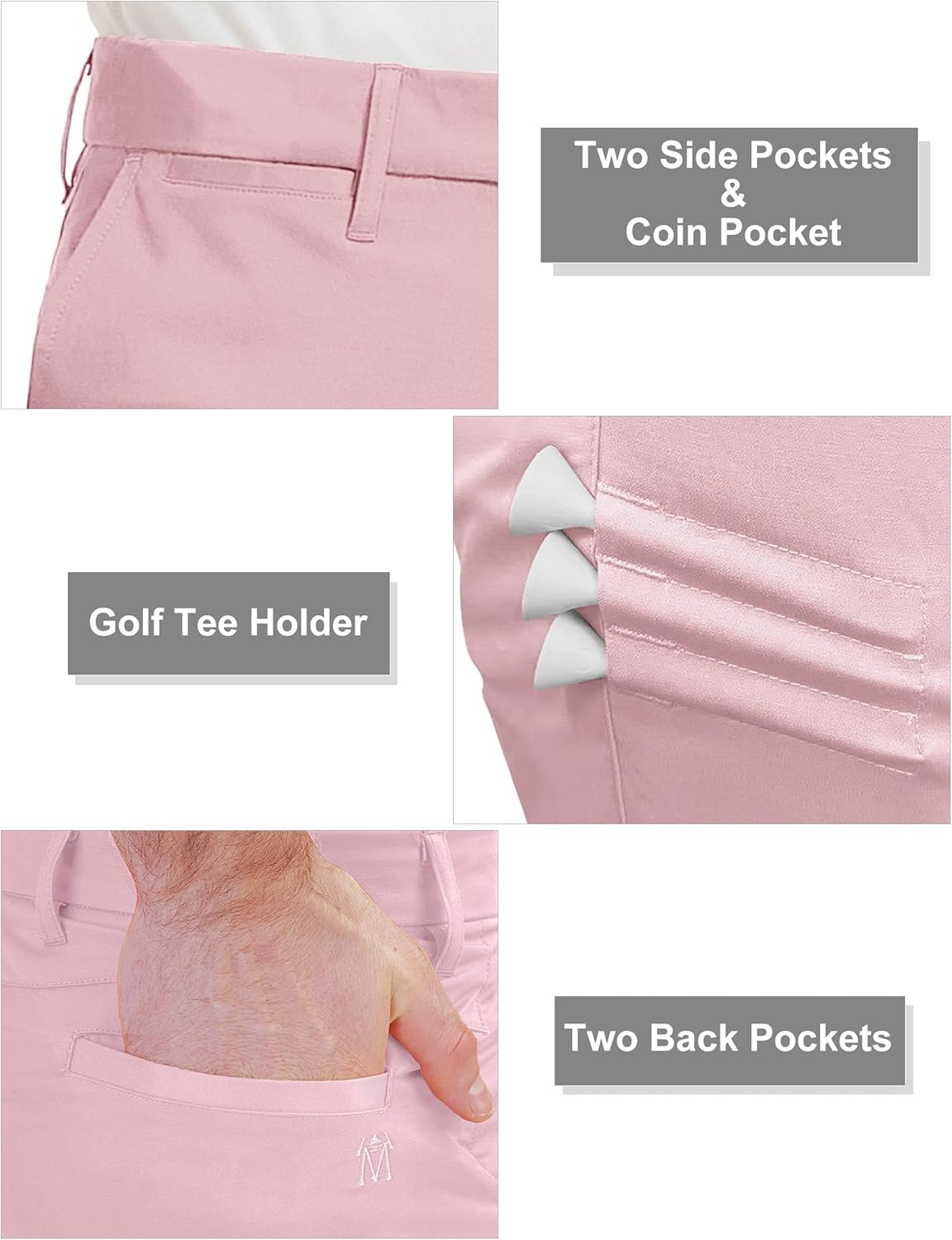 Men's Golf Pants Stretch Waist Slim Fit Tapered Classic Fit Golf Pants