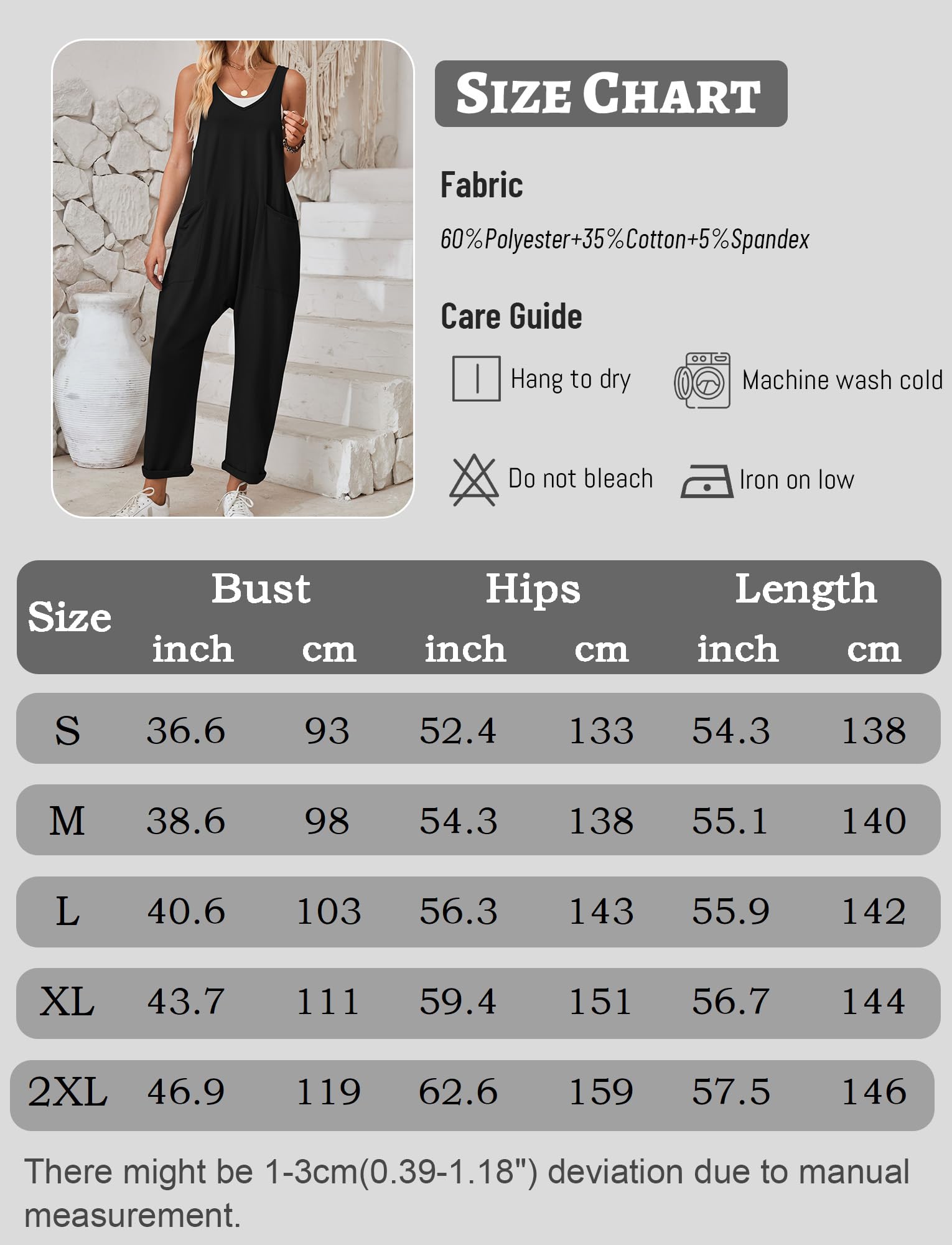 Panegy Salopette da donna in maglia Casual Baggy Salopette senza maniche con tasche Pantaloni pettorina in cotone allentati Jumpsuits