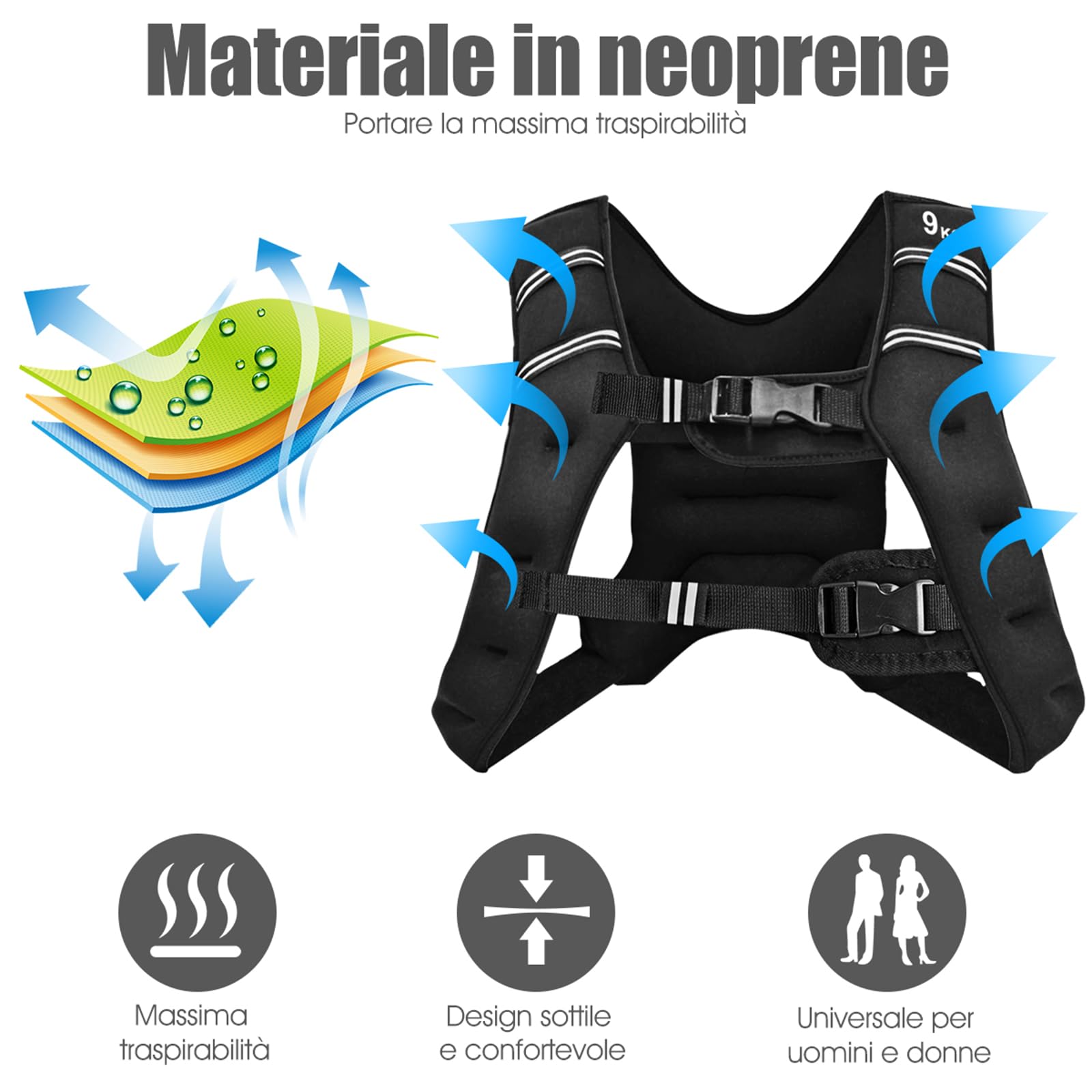 COSTWAY Gilet con Pesi, Gilet Pesi Allenamento Giubbotto Zavorrato, Universale