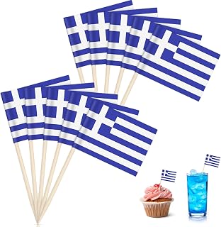 200 Stück Griechische Deko Zahnstocher Flaggen, Griechenland Deko Flagge Griechische Dekoration Toothpick Flag für Party-geschirrdekoration Cocktailparty Cake Käse