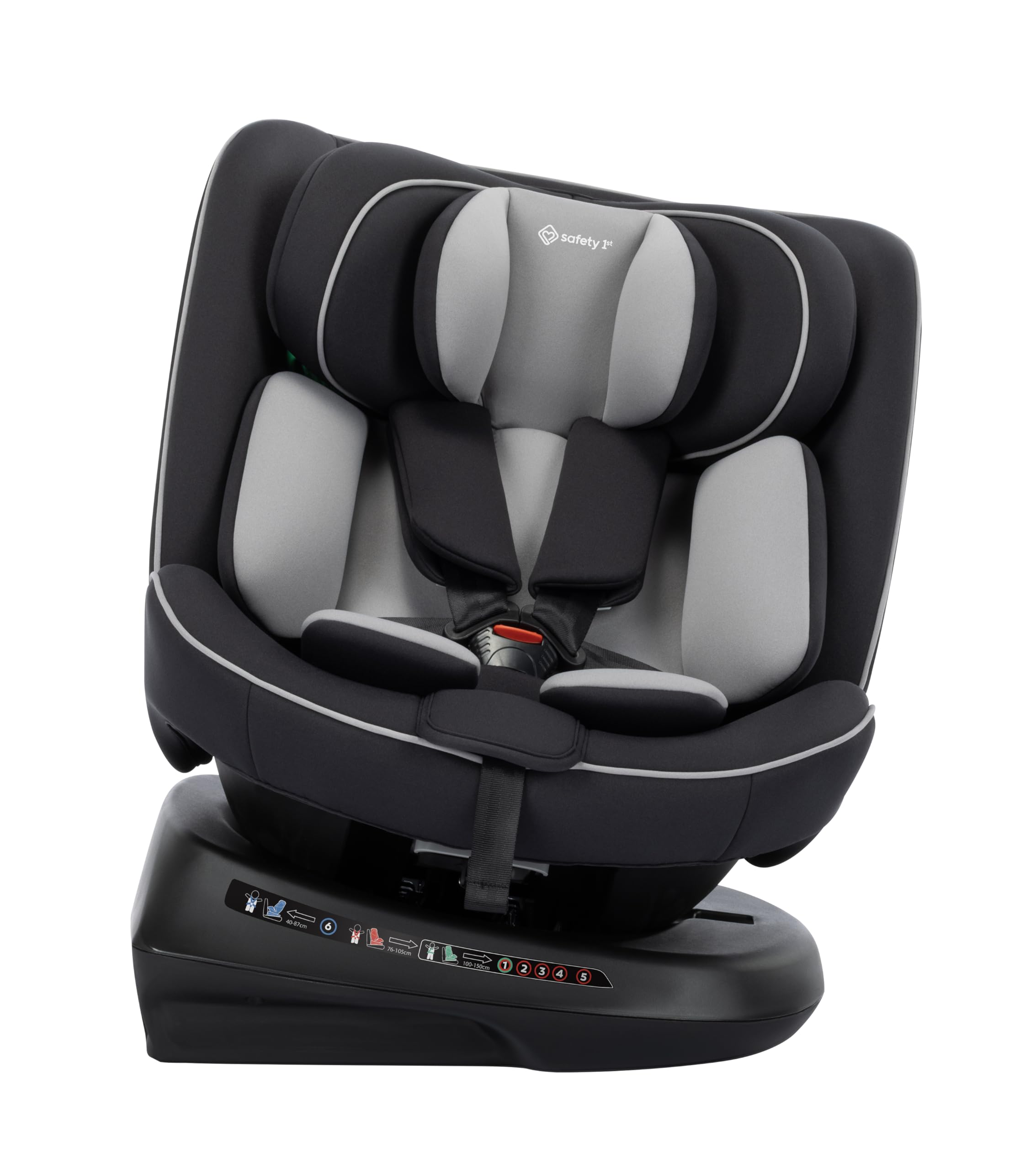 Safety 1st Cosmo i-Safe, Seggiolino Auto Girevole (Base), (0–12 Anni, 40–150 cm), Seggiolino Auto 0-36 Kg, Riduttore Neonato, 11 Posizioni Poggiatesta, Reclinabile 6 Posizioni, Leggero (5,6 kg), Nero
