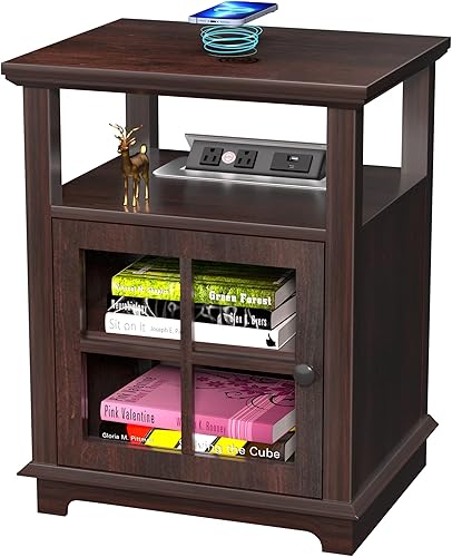 FAGAGA Mesita de noche con estación de carga armario de almacenamiento ajustable para dormitorio mesita de noche de dormitorio mesita de noche