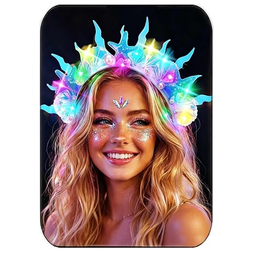 TWINKLEDE Tiara de sereia iluminada com LED, estrela do mar, acessório de cabelo para mulheres (estrela do mar, azul)