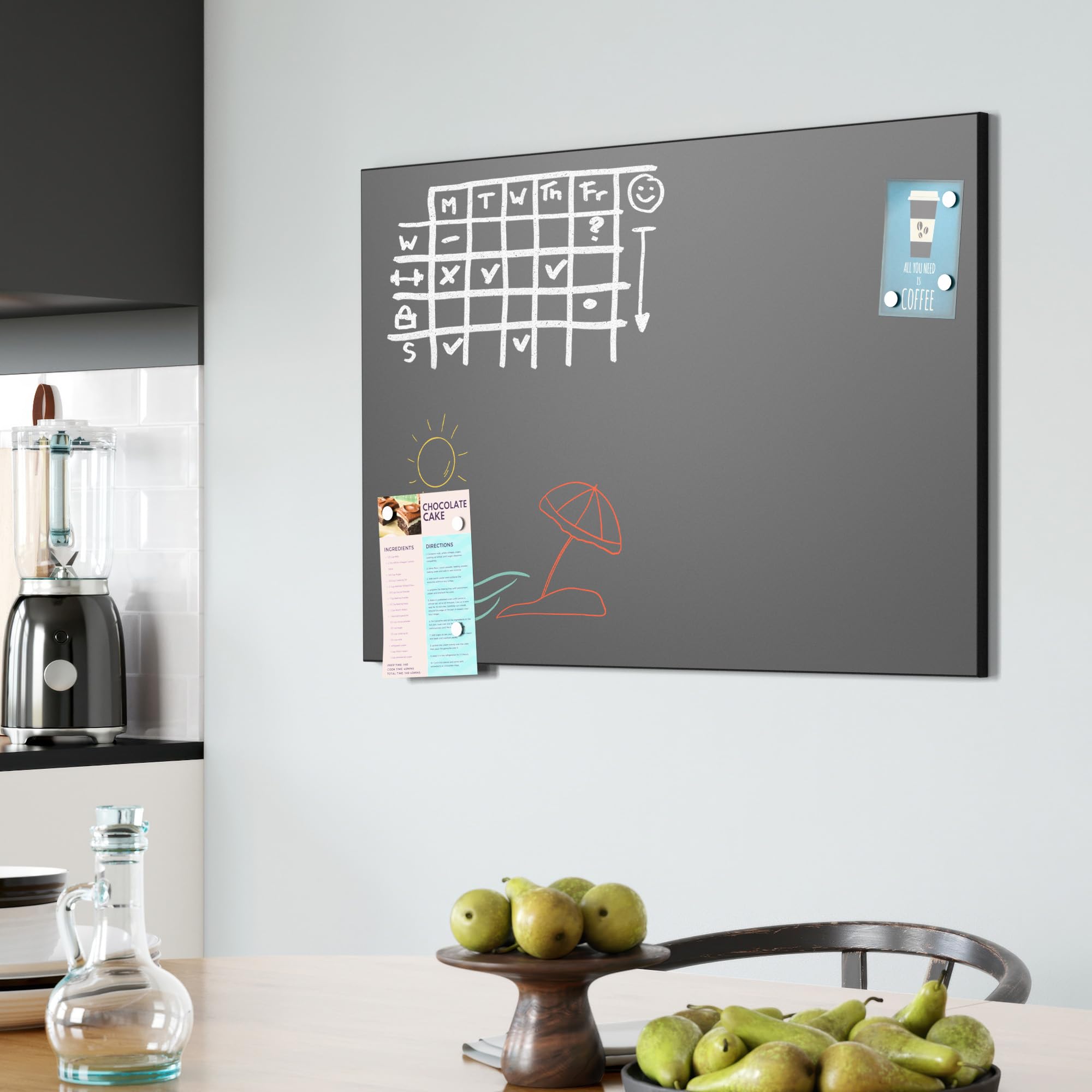 DEQORI Magnetyczna tablica do pisania kredą z nadrukiem UV | motyw "Urlop w liniach" | wzór prostokątny 90 x 60 cm | metalowa tablica kredowa do pisania – dekoracja ścienna do kuchni, korytarza