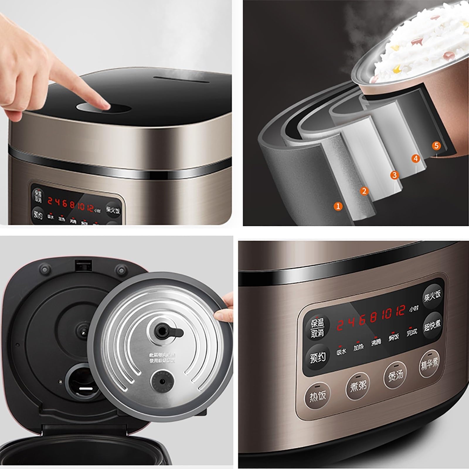 Cuociriso (3-6L) Rice Cooker Multifunzionale Per Uso Domestico, Conservazione Automatica Del Calore, Rivestimento Interno Antiaderente, Per 1-8 Persone 220-240V US/EU(5L - 10