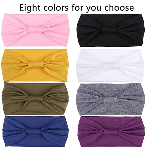 Miniatura 3 de XTREND 8 diademas de yoga para mujer, diademas anudadas elásticas cruzadas, accesorios deportivos bandana antideslizante de color sólido (rosa,